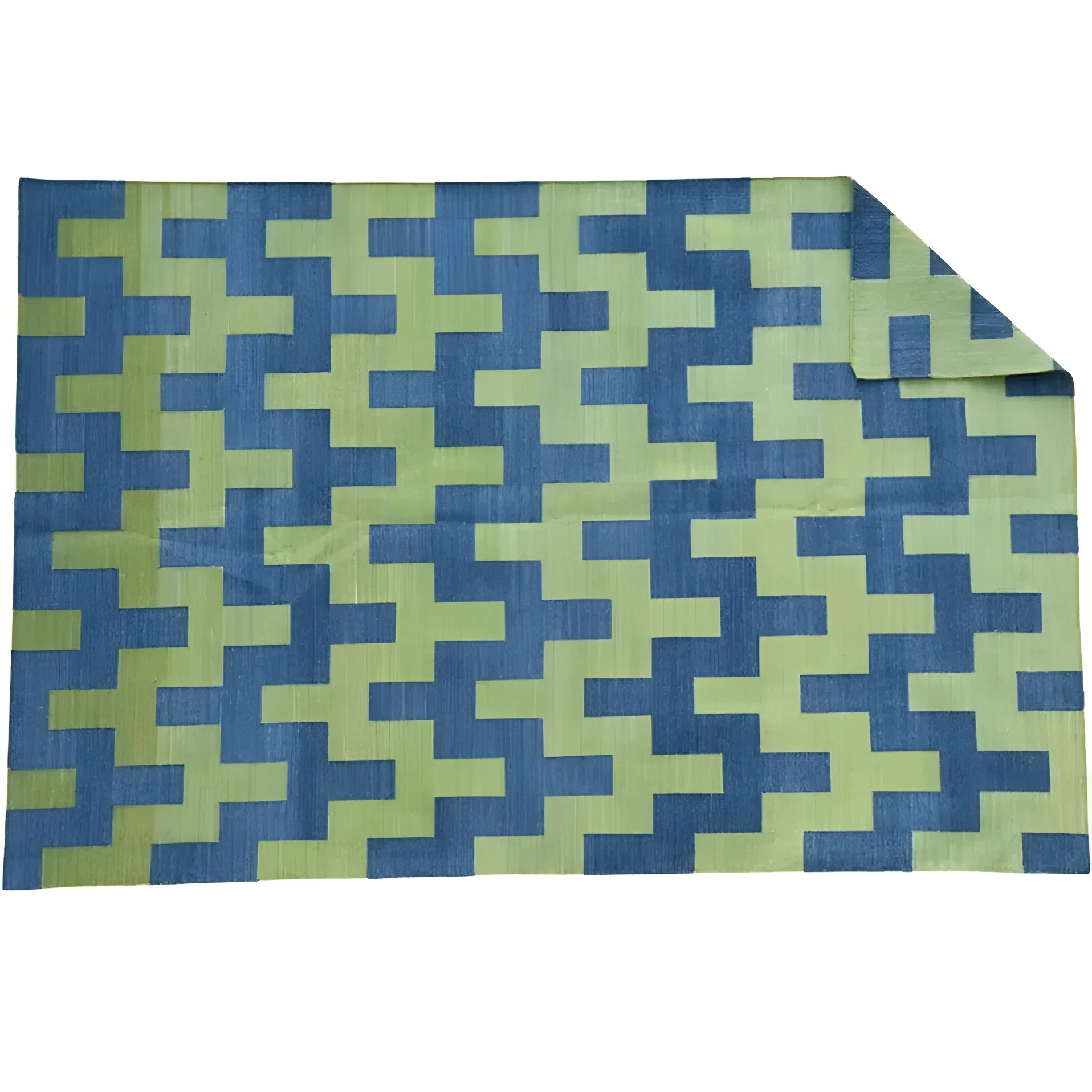 Modern Organic Vegetable Dyed Indian Dhurrie Reversible Cotton Rug - Green - Image 4