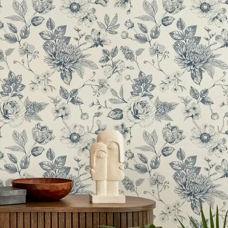 Modern Toile Floral Wallpaper - Image 2