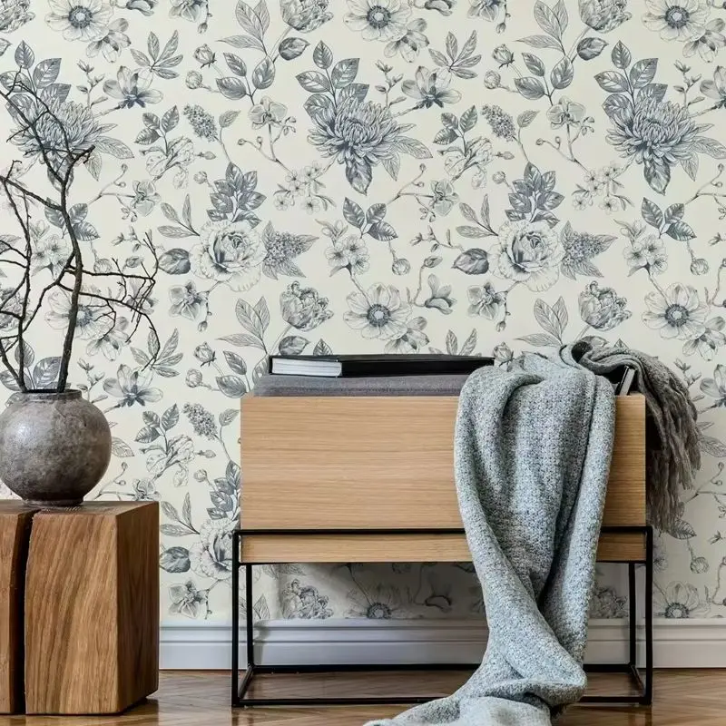 Modern Toile Floral Wallpaper - Image 3