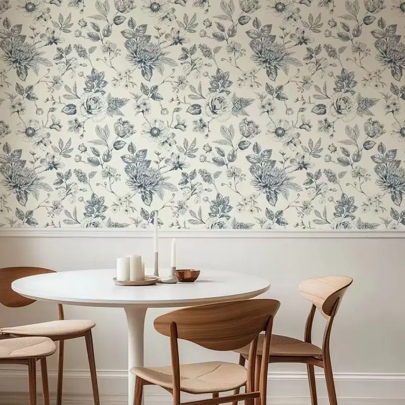 Modern Toile Floral Wallpaper - Image 4