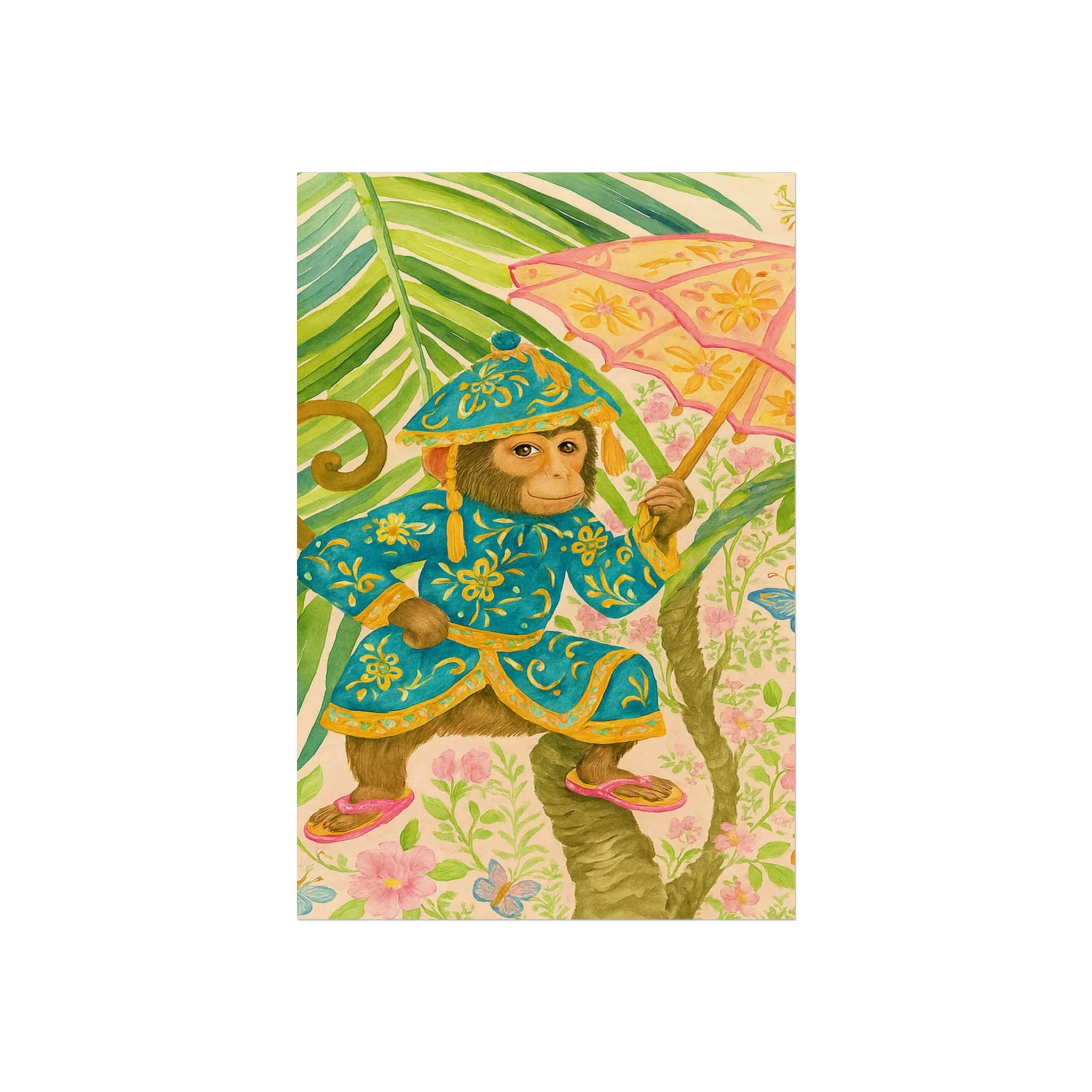 Monkey and Umbrella Chinoiserie Fine Art Poster - Green - Image 11