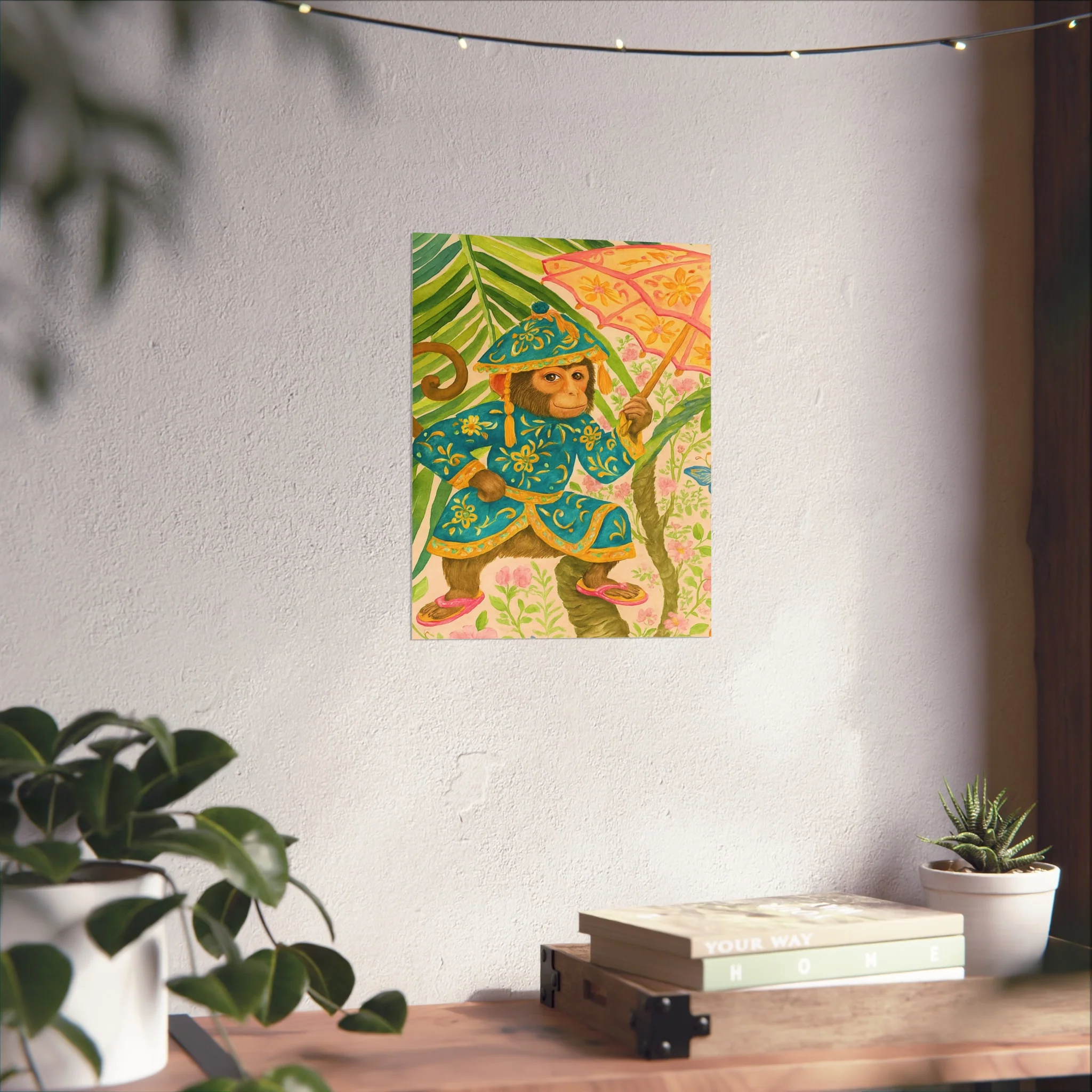 Monkey and Umbrella Chinoiserie Fine Art Poster - Green - Image 24