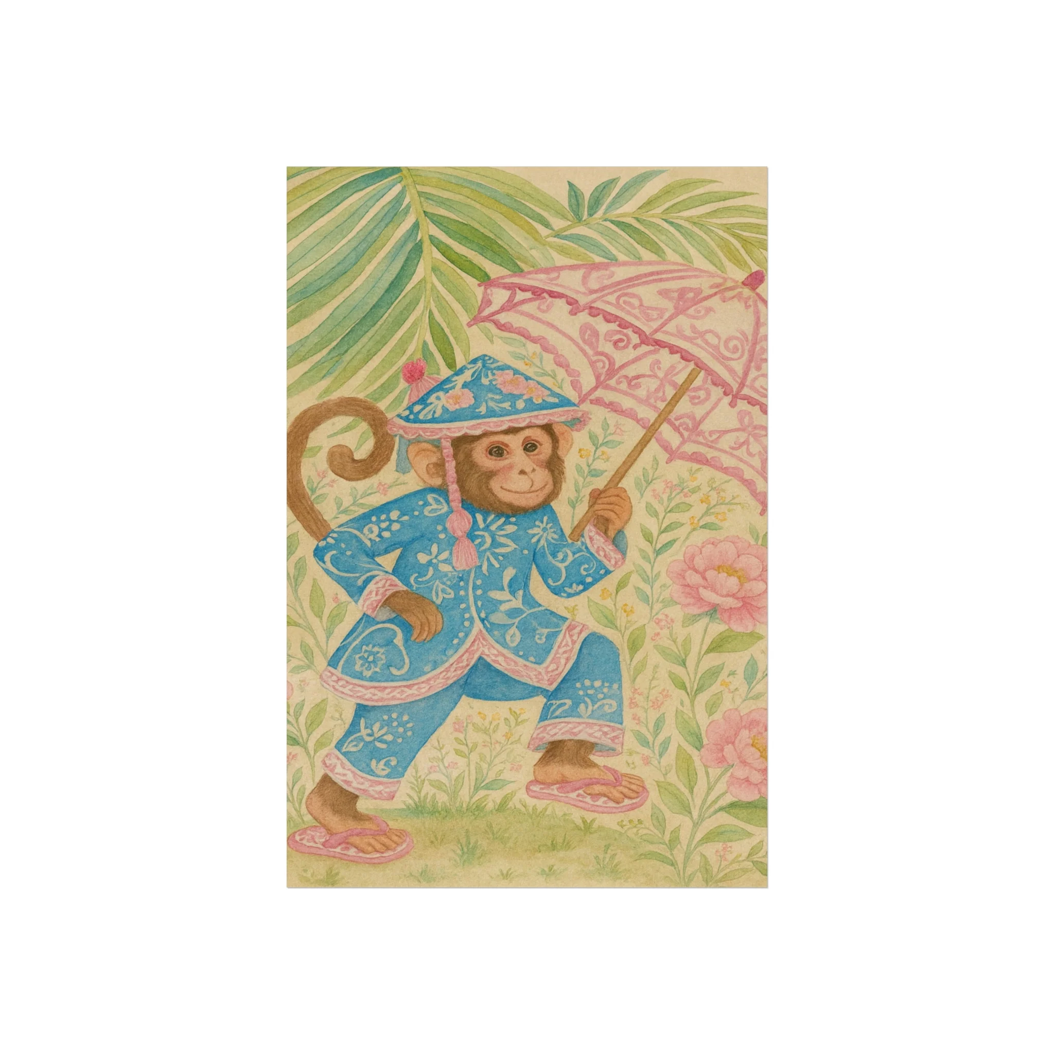 Monkey in Blue Suit and Pink Umbrella Fine Art Poster - Image 14