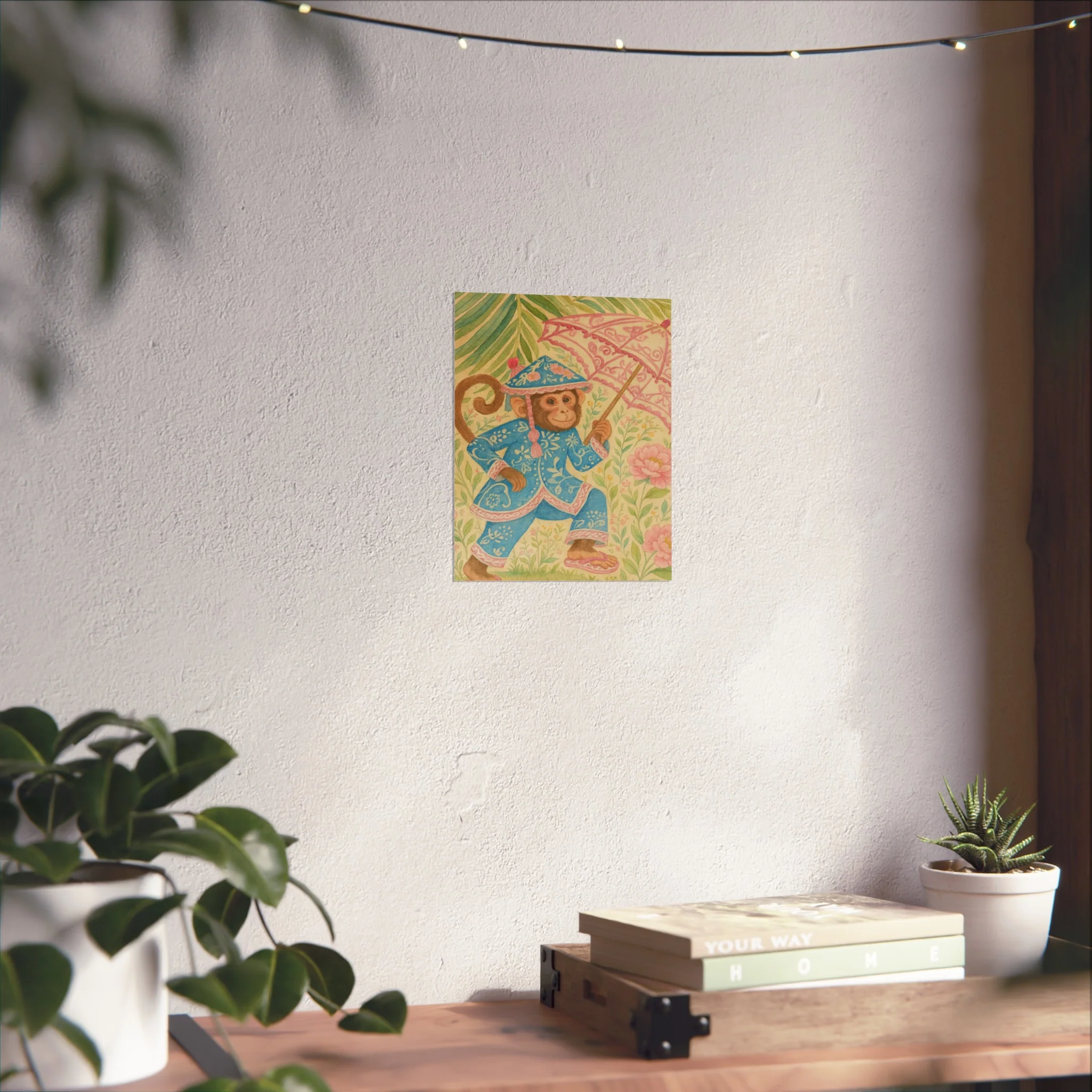 Monkey in Blue Suit and Pink Umbrella Fine Art Poster - Image 18