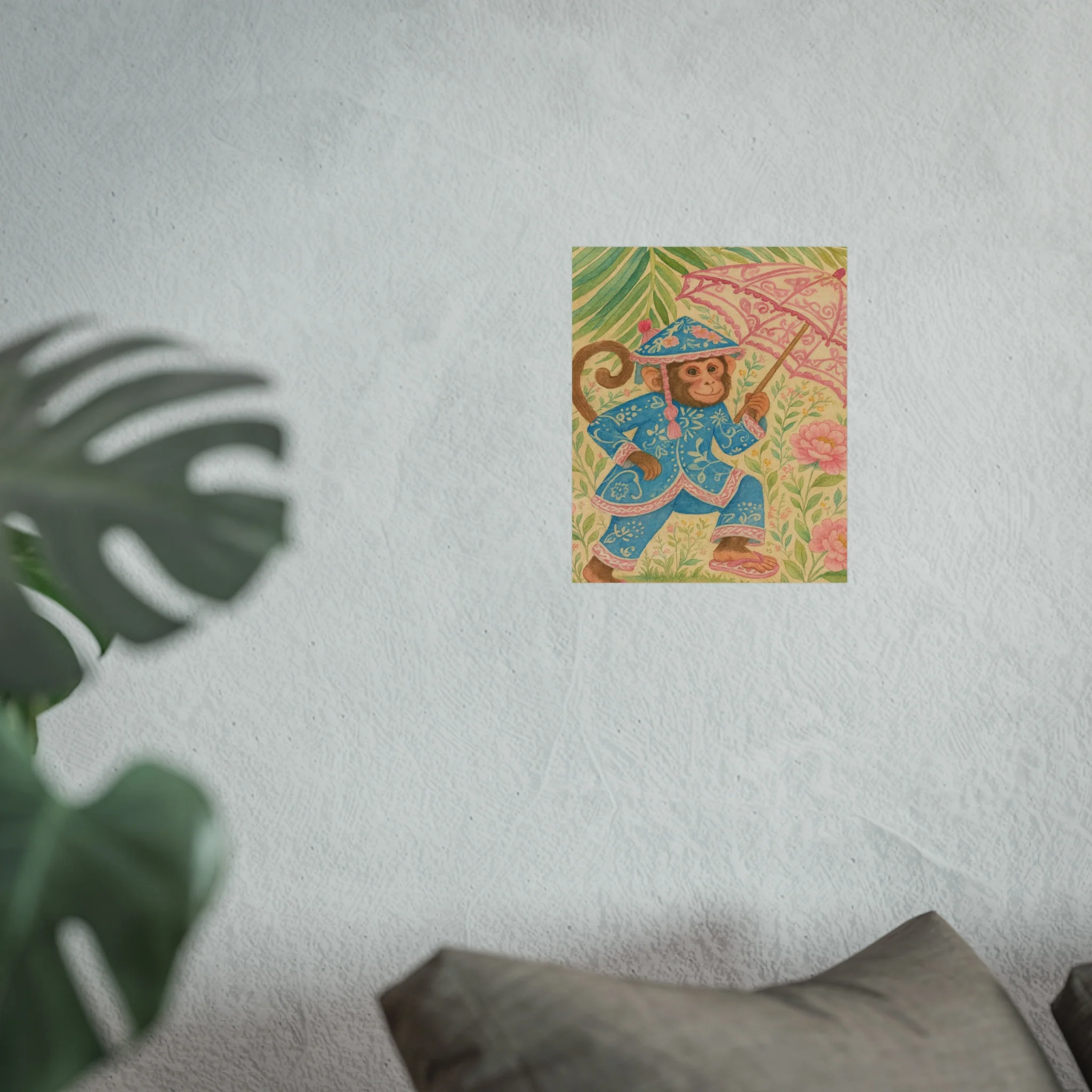 Monkey in Blue Suit and Pink Umbrella Fine Art Poster - Image 21