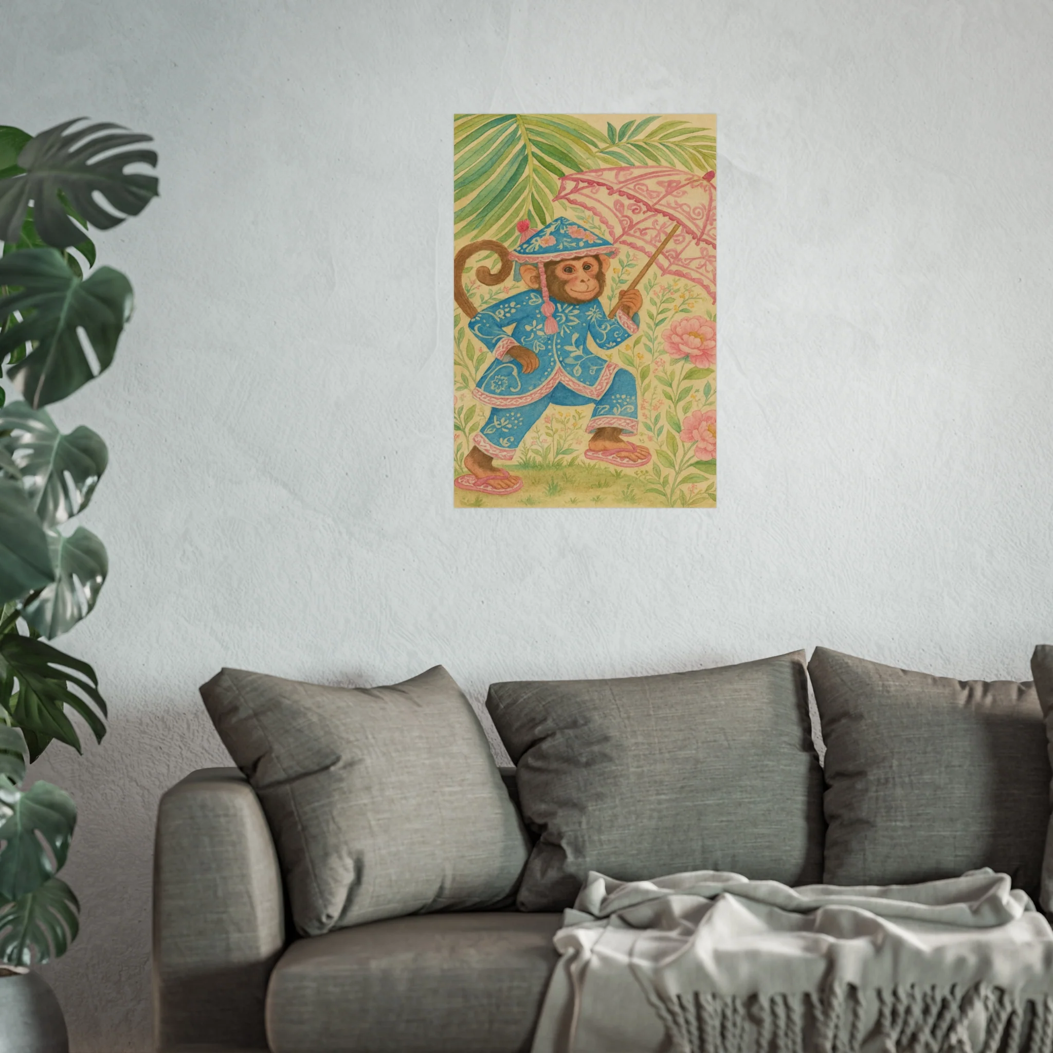 Monkey in Blue Suit and Pink Umbrella Fine Art Poster - Image 37