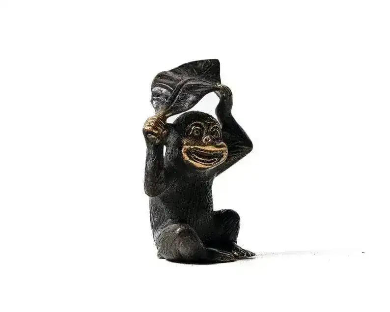 Monkey Under Banana Leaf Figurine - Set of 2 - Image 2