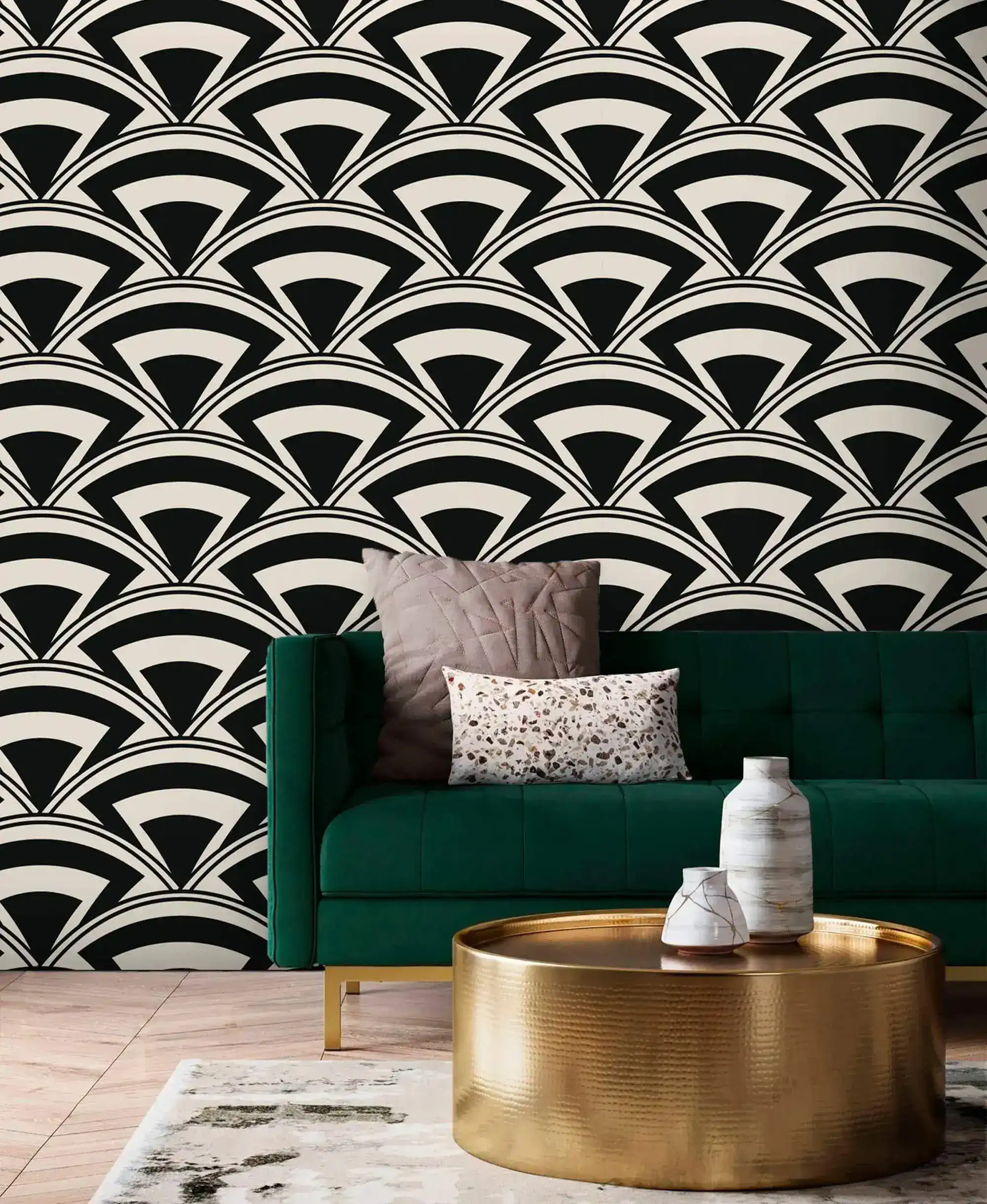 Monochrome Deco Fan Wallpaper - Image 2