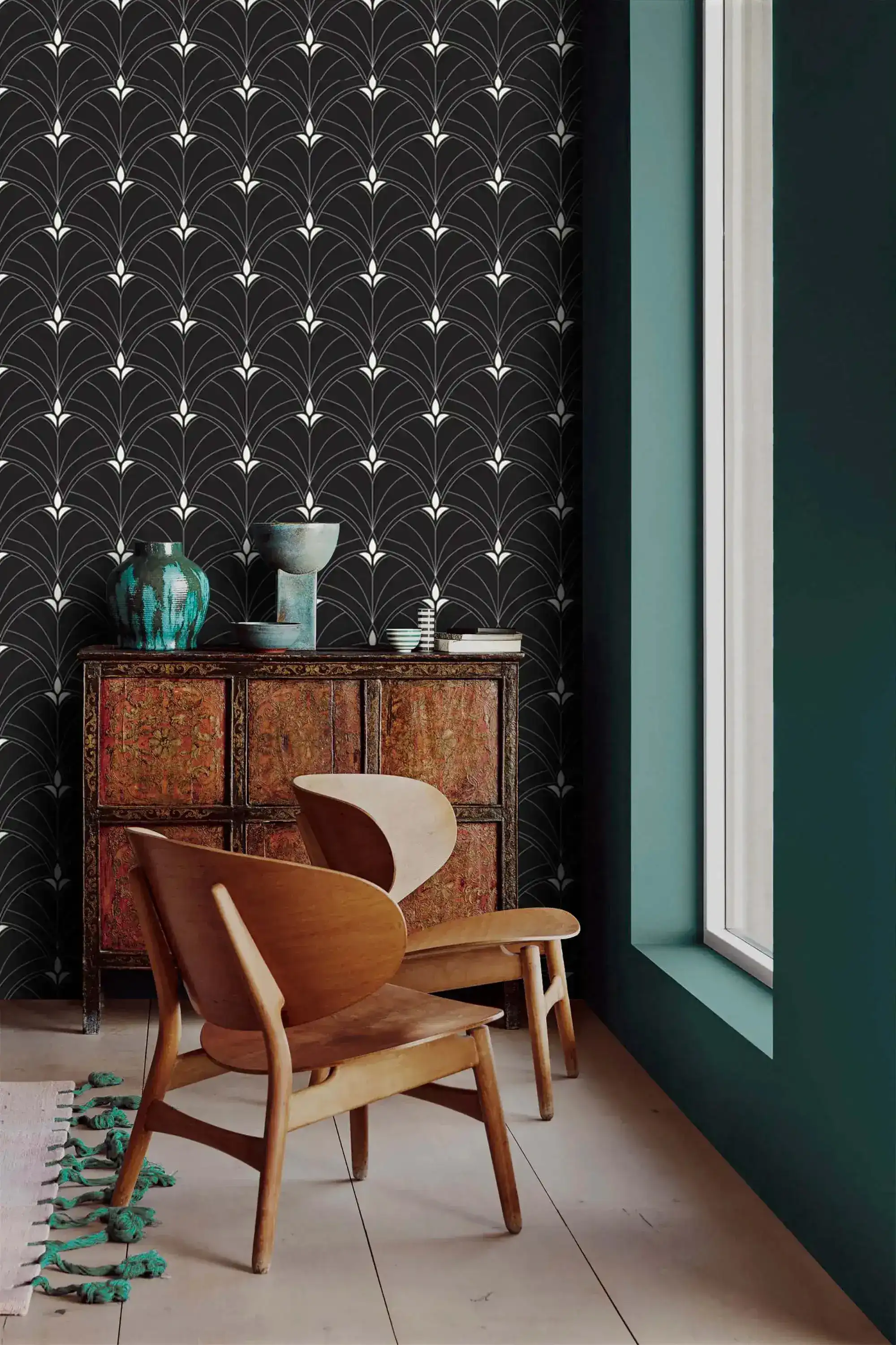 Monochrome Majesty: Black and White Art Deco Arch Wallpaper - Image 5