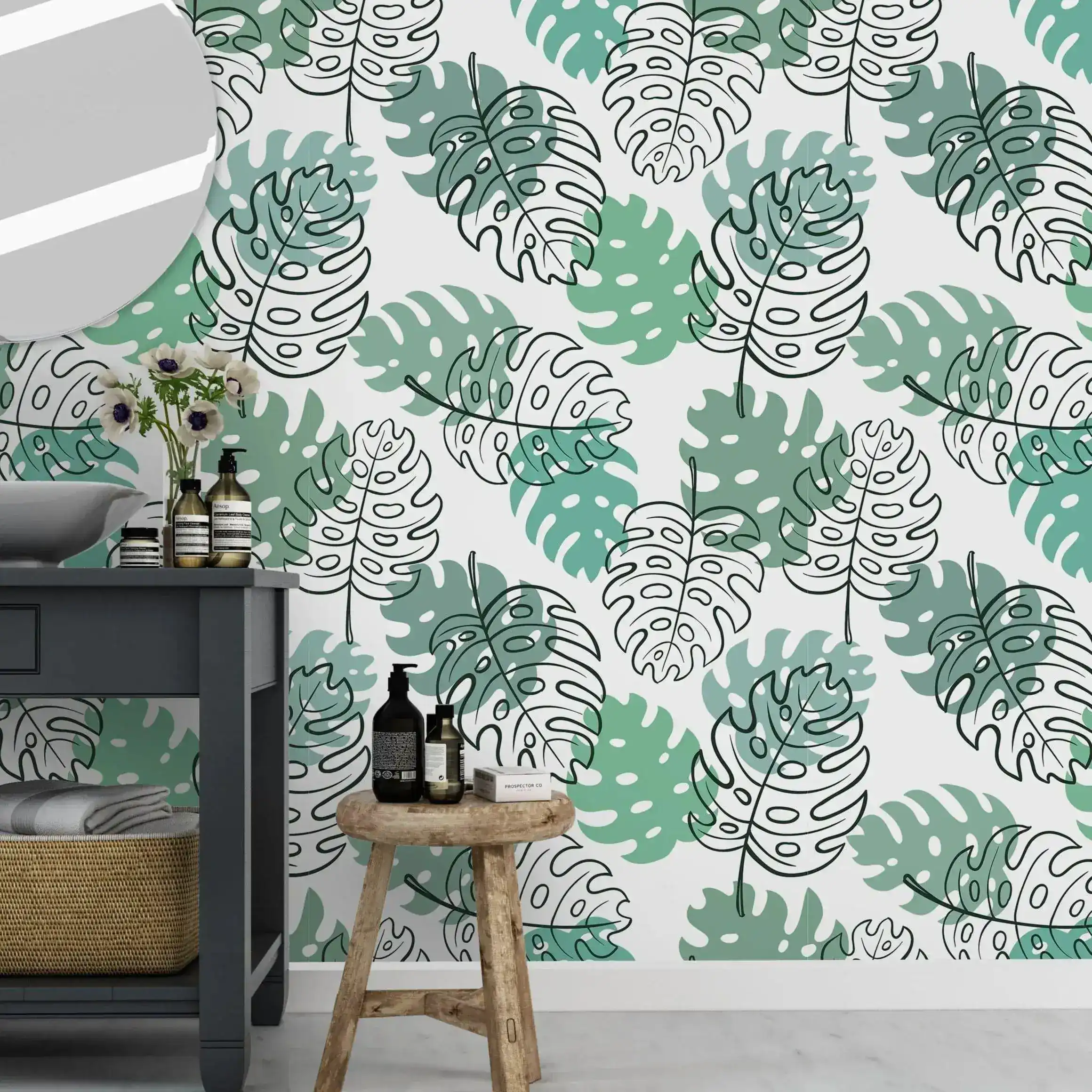 Monstera Palm Leaves Sketch Removable Wallpaper - Image 4