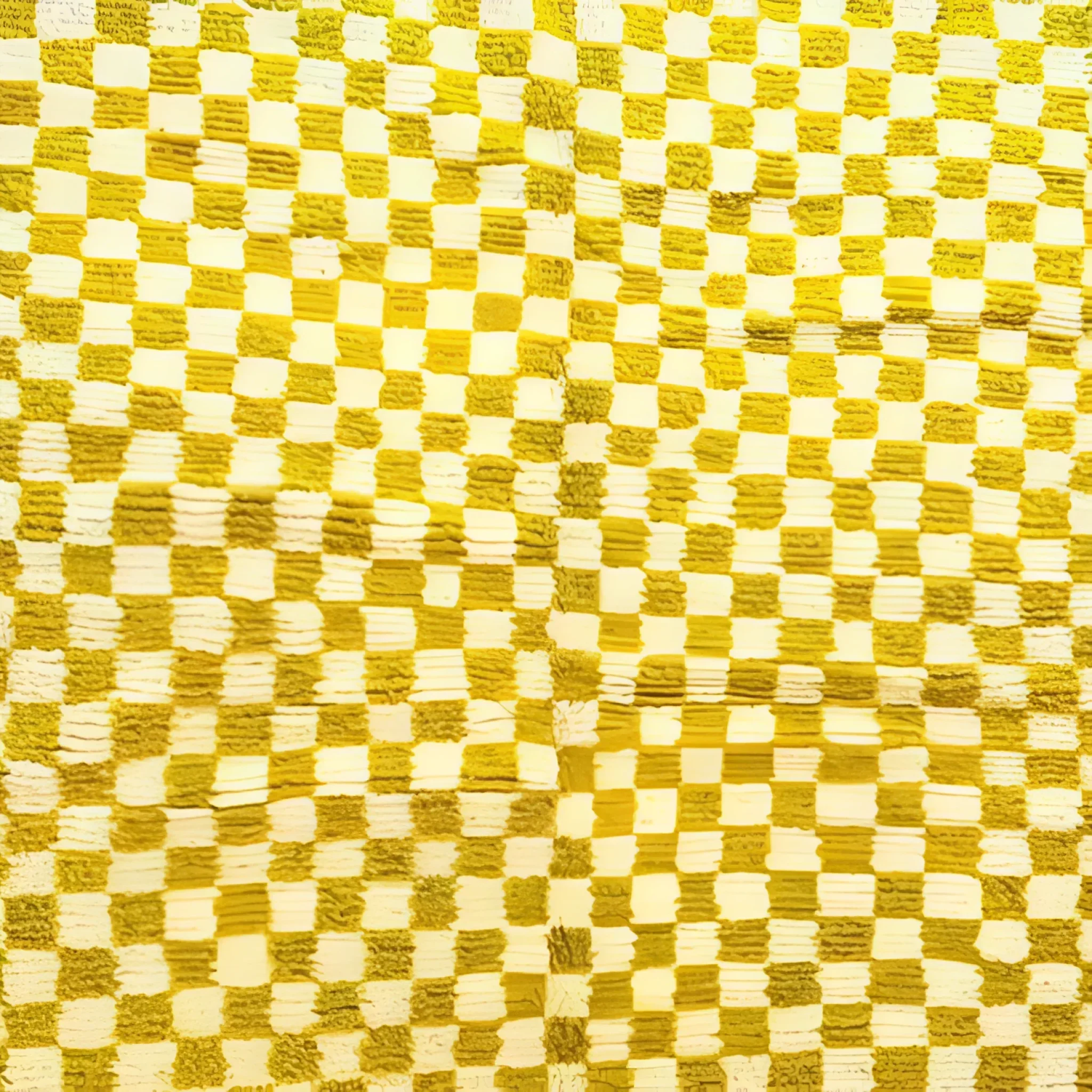 Moroccan Berber Handwoven Checker Wool Area Rug - Yellow and White - Image 4