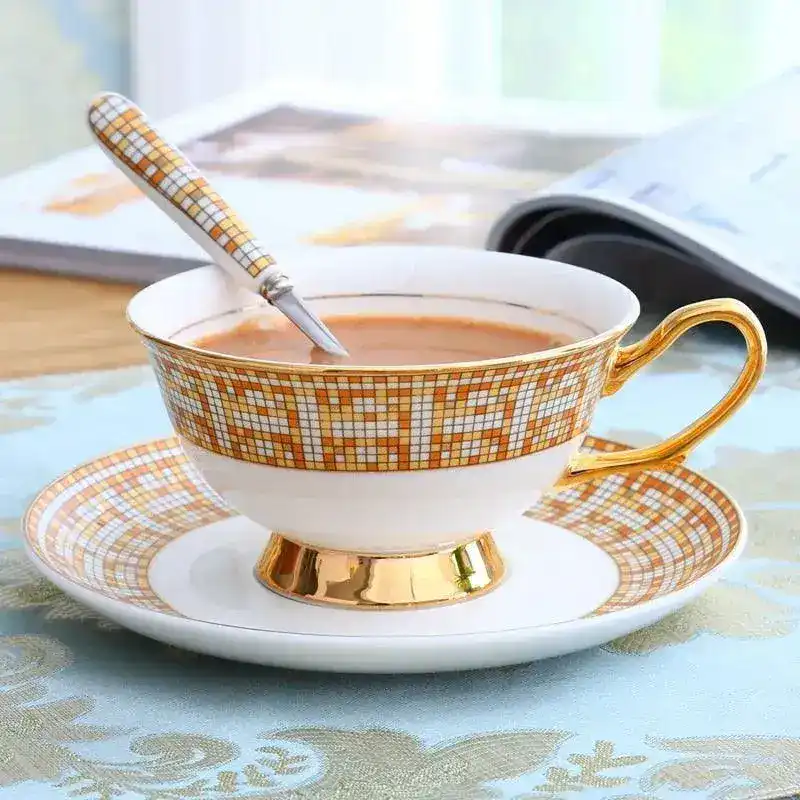 Mosaic Pattern Bone China Tea Cup with Saucer - Image 7