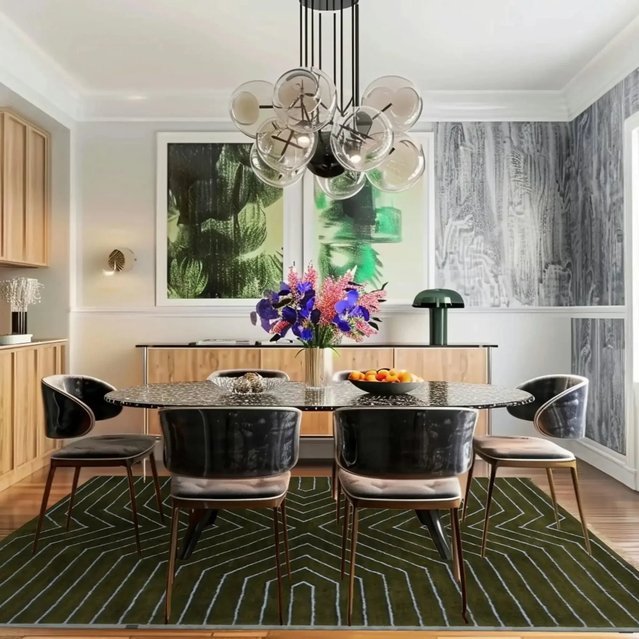 Moss Green Geometric Hand Tufted Wool Rug - Image 3