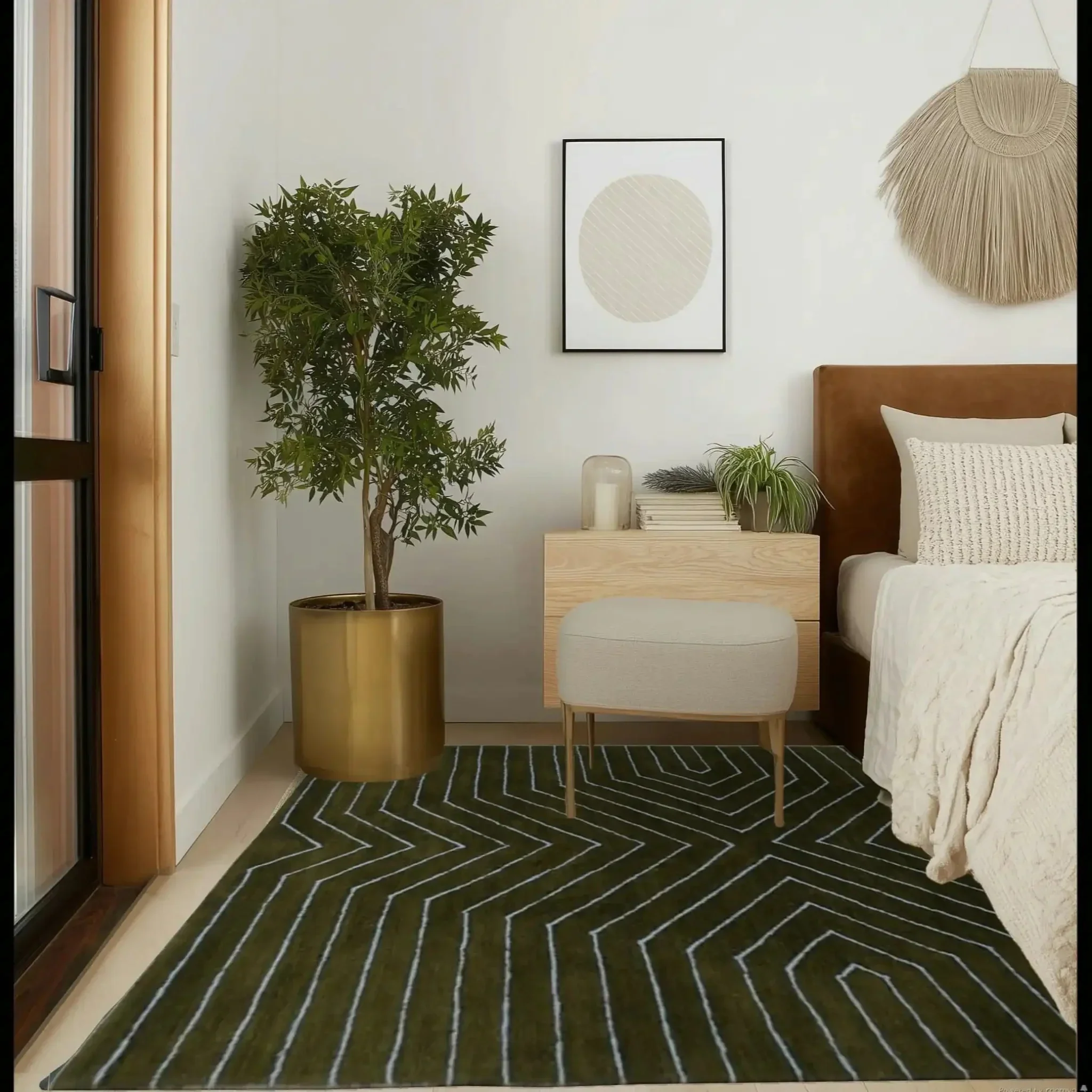 Moss Green Geometric Hand Tufted Wool Rug - Image 4