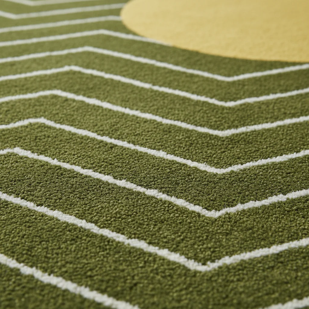 Moss Green Golden Geometric Hand Tufted Wool Rug - Image 5