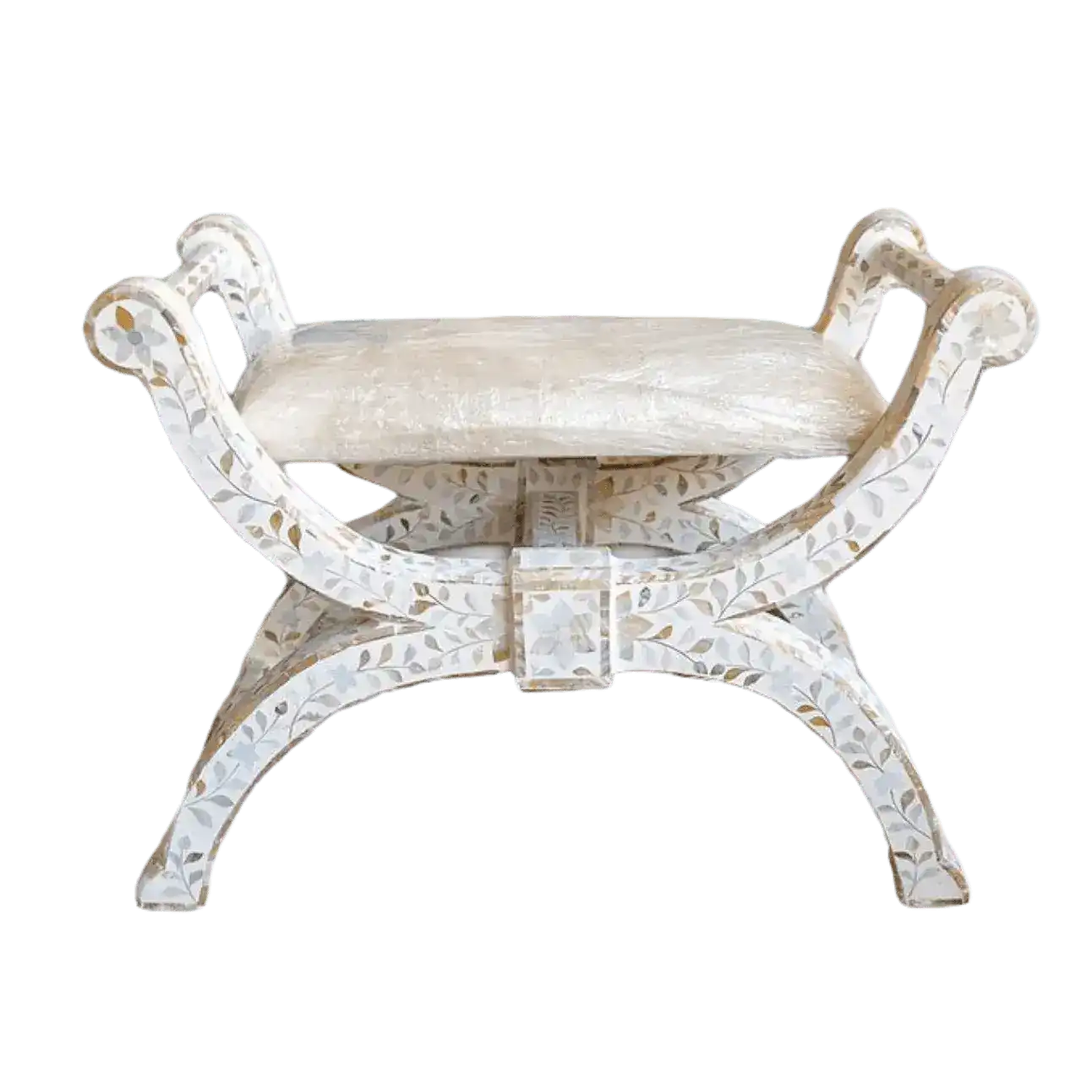 Mother of Pearl Floral Design Seating Ottoman - White - Image 7