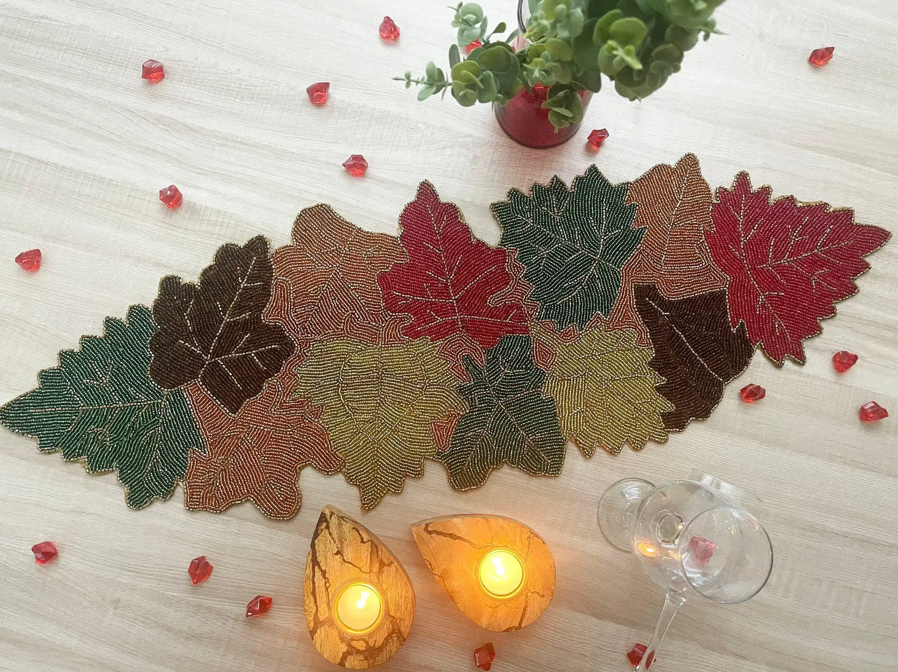 Multi-colored Maple Leaf Beaded Table Runner - Image 2
