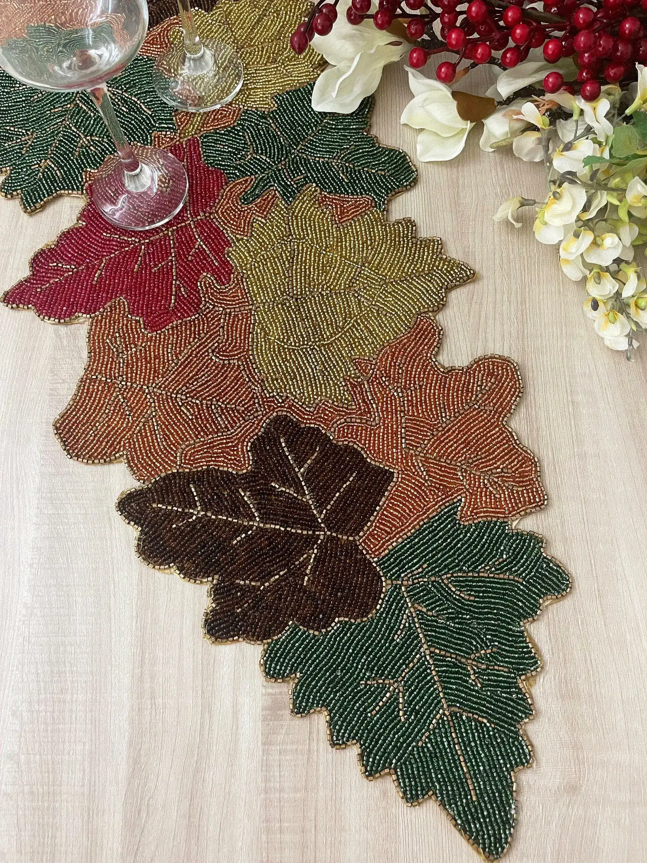 Multi-colored Maple Leaf Beaded Table Runner - Image 3