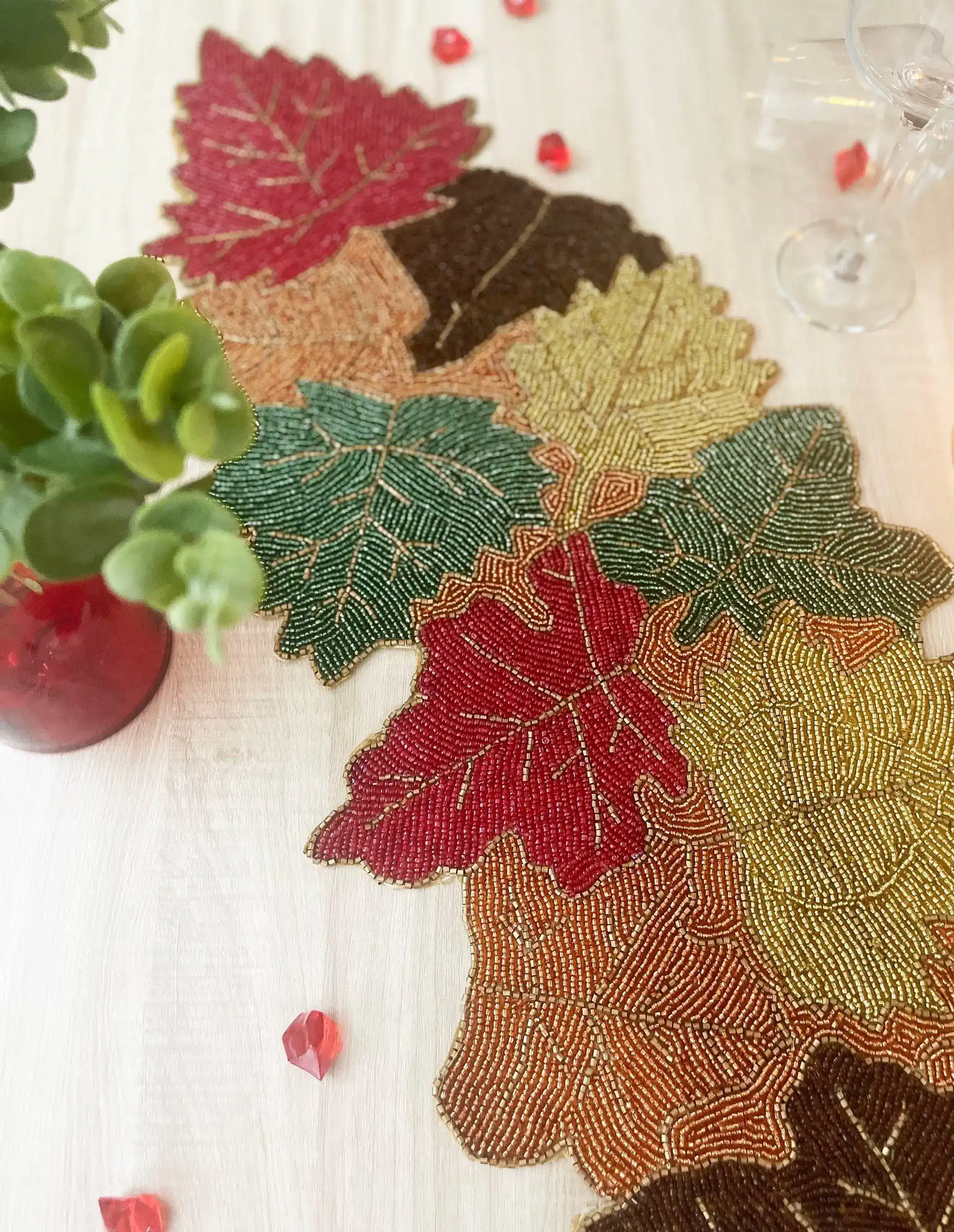 Multi-colored Maple Leaf Beaded Table Runner - Image 4