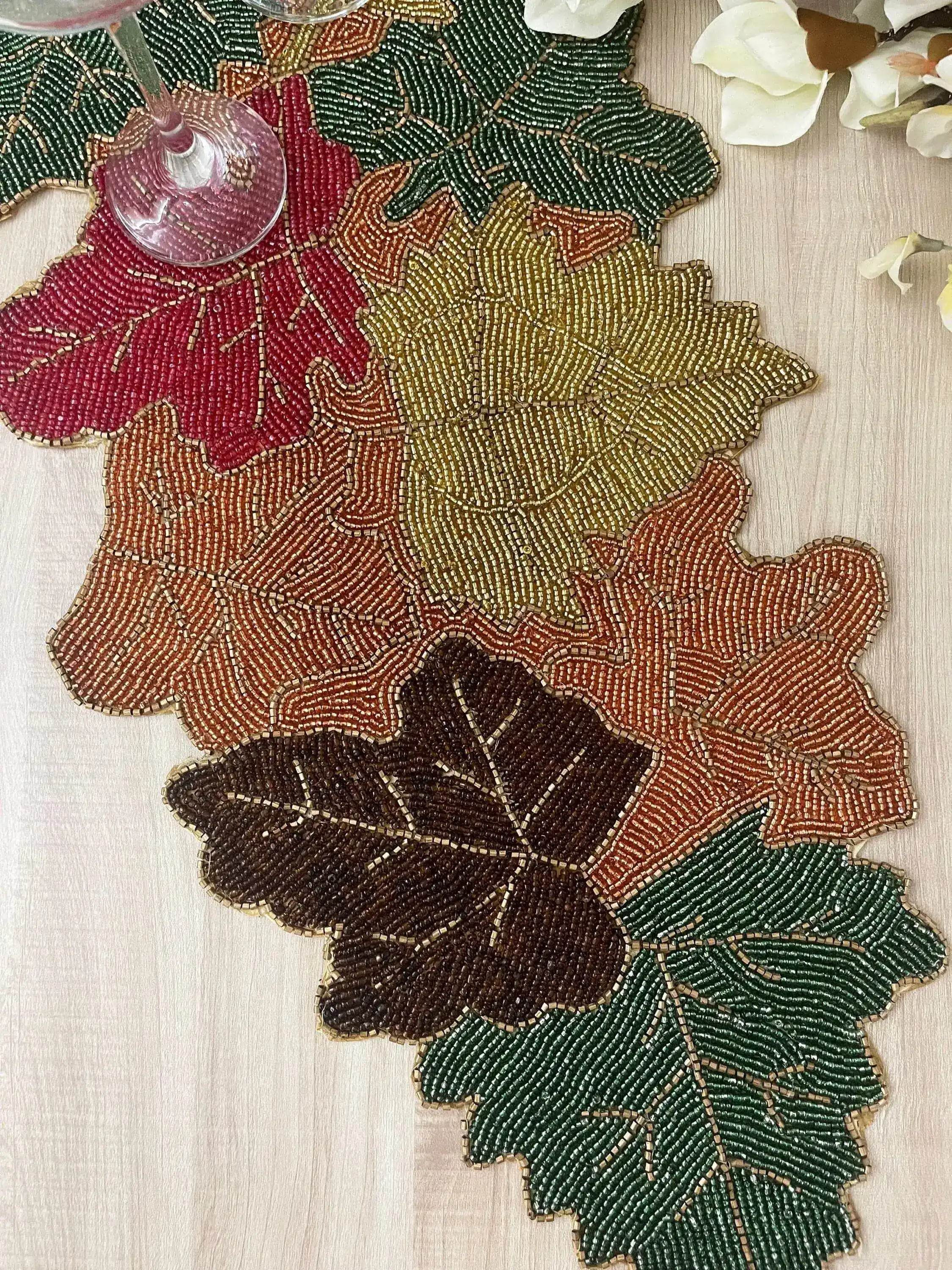 Multi-colored Maple Leaf Beaded Table Runner - Image 6