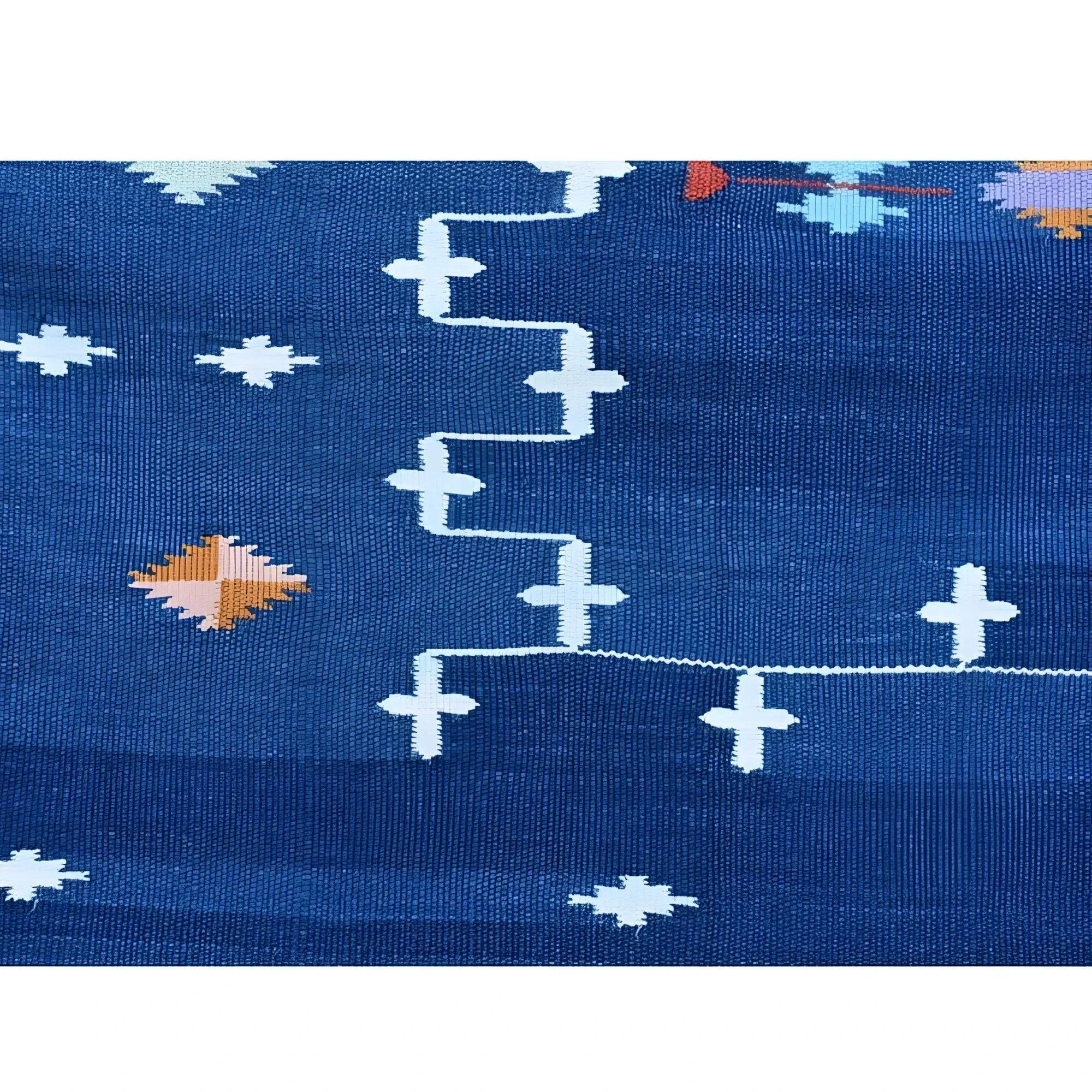 Narita Natural Vegetable Dyed Indian Dhurrie Reversible Cotton Rug - Blue - Image 3