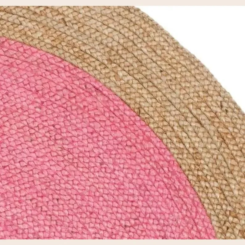 Natural Bordered Bright Pink Round Jute Rug - Image 3