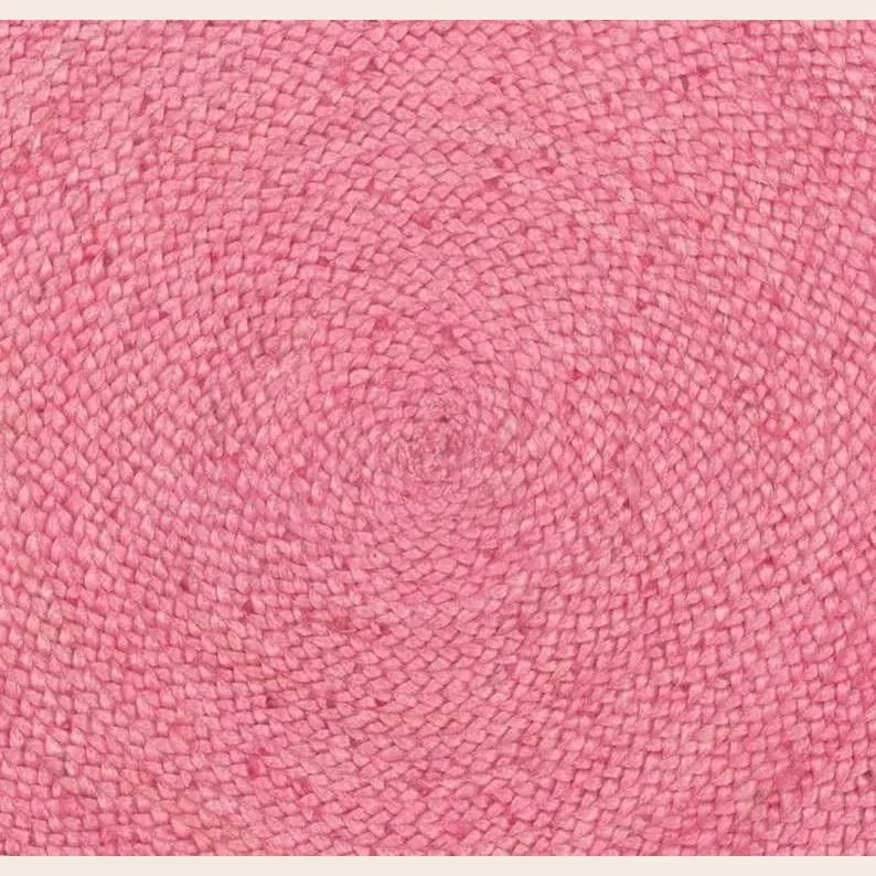 Natural Bordered Bright Pink Round Jute Rug - Image 4