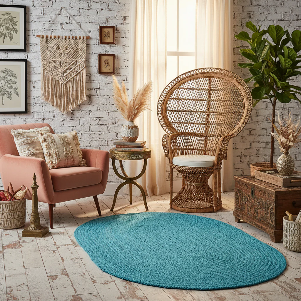 Natural Oval Jute Rug - Blue - Image 2
