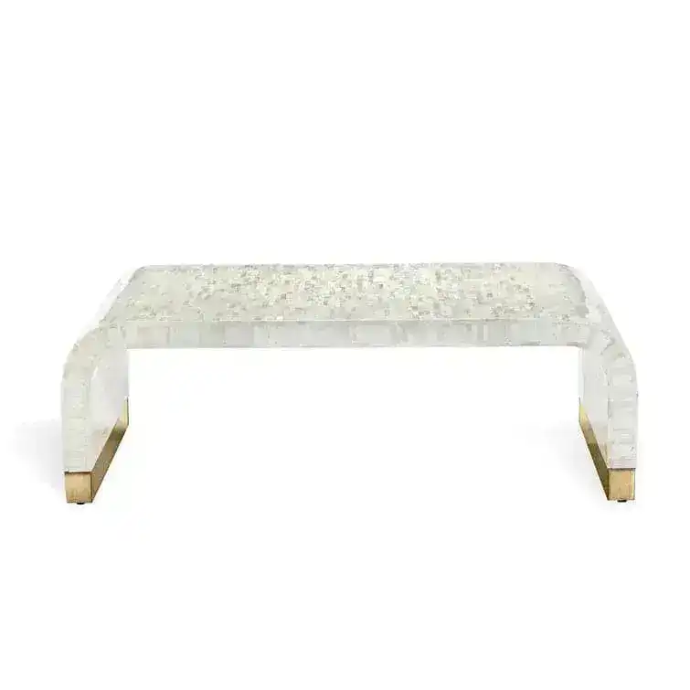 Natural Stripe Waterfall Bone Inlay Coffee Table with Brass Leg - Image 2