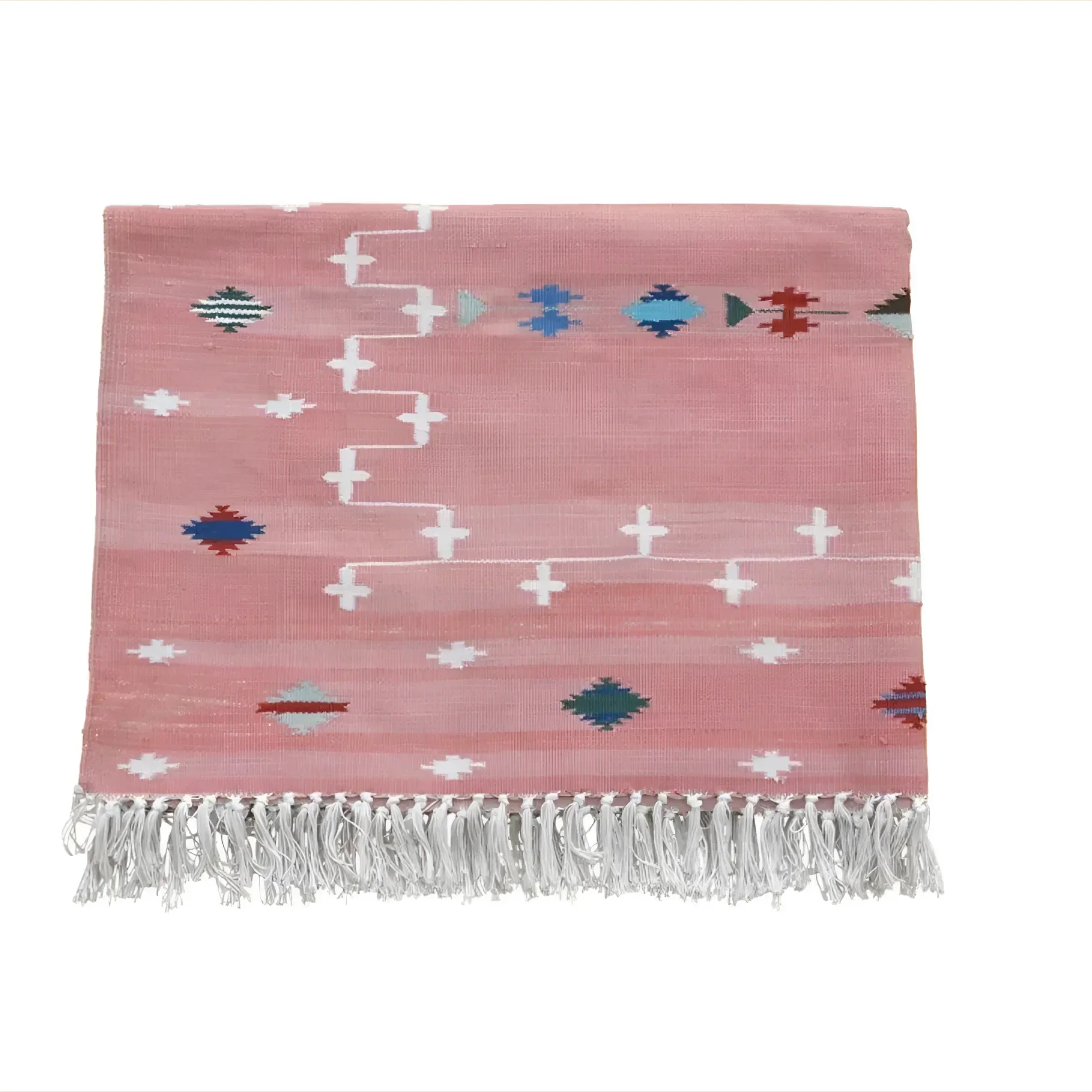 Natural Vegetable Dyed Indian Dhurrie Reversible Cotton Rug - Blush Galaxy - Image 3
