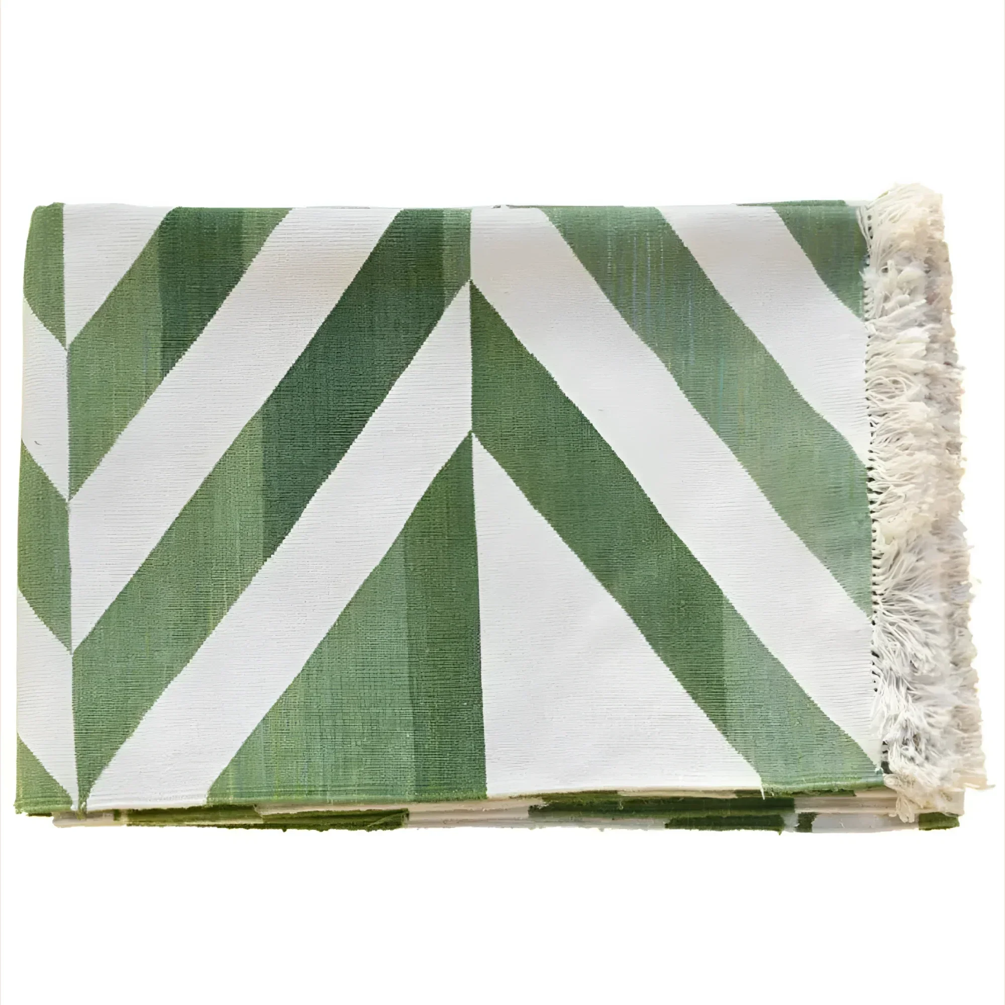 Natural Vegetable Dyed Indian Dhurrie Reversible Cotton Rug - Chevron Green - Image 4