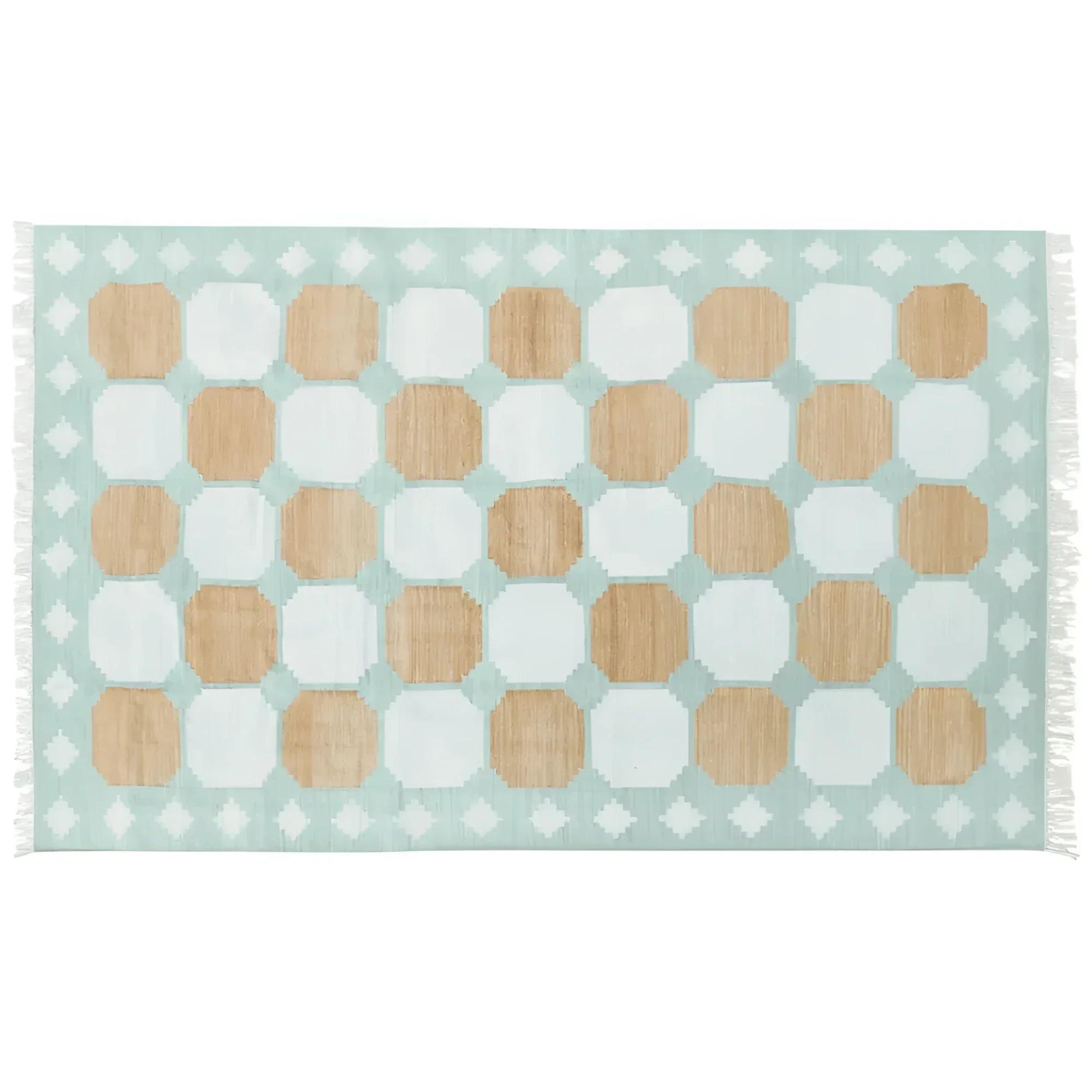 Natural Vegetable Dyed Indian Dhurrie Reversible Cotton Rug - Diamond Pastel