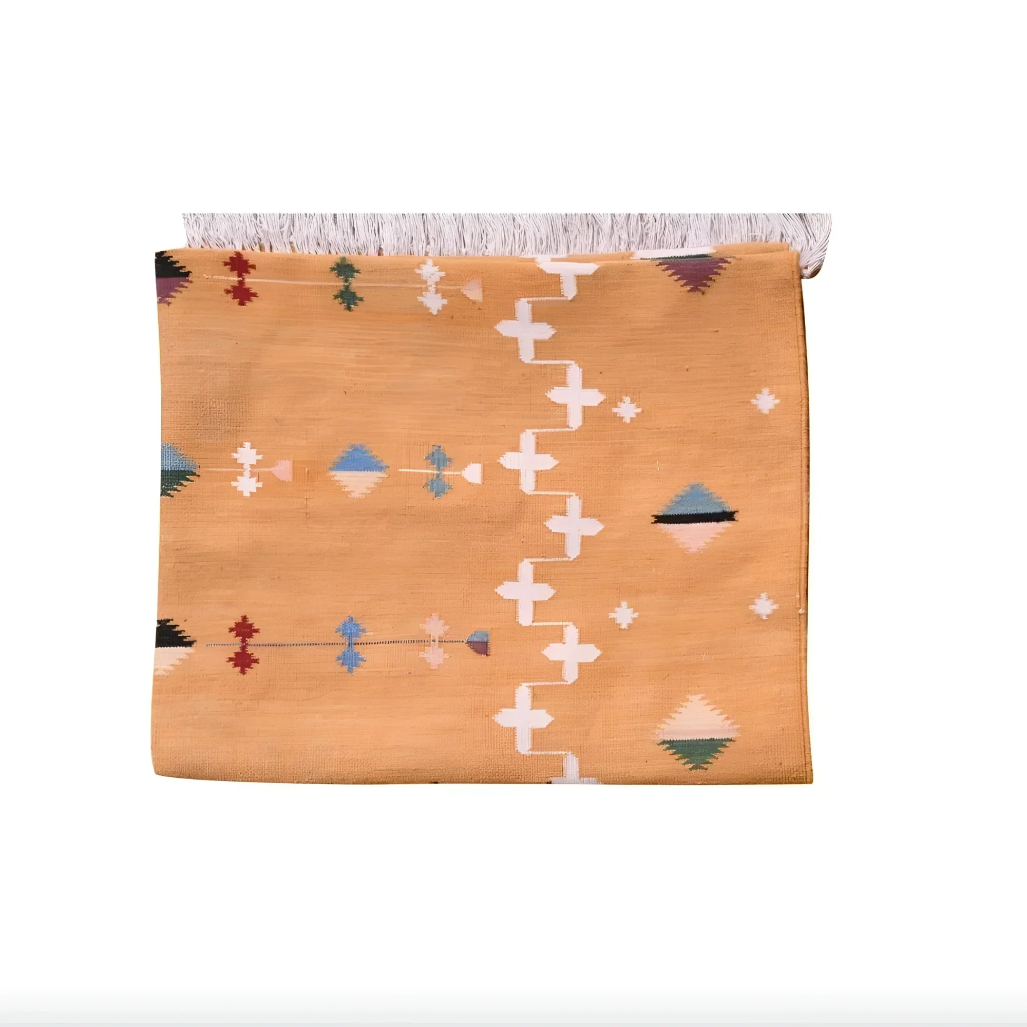 Natural Vegetable Dyed Indian Dhurrie Reversible Cotton Rug - Mustard - Image 3