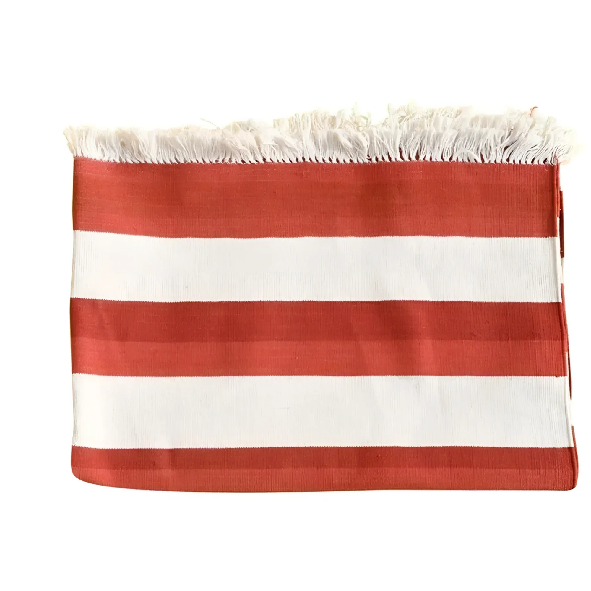 Natural Vegetable Dyed Indian Dhurrie Reversible Cotton Rug - Red Stripe - Image 3