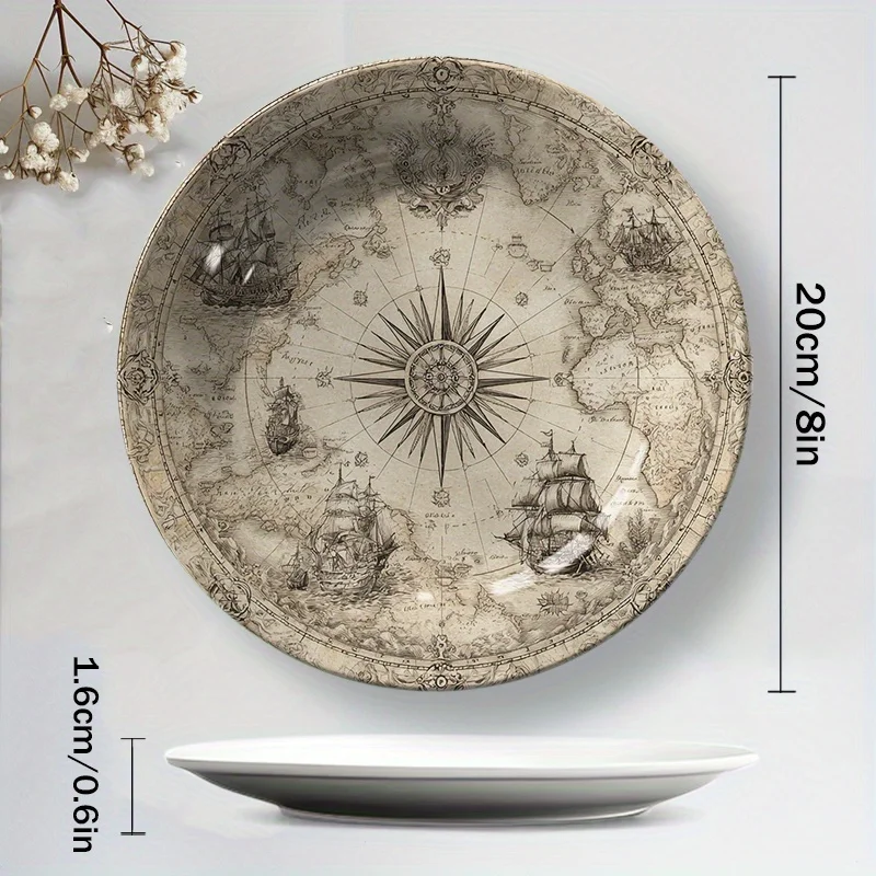 Nautical Map & Compass Rose Decorative Ceramic Plate - Image 3