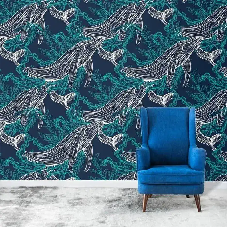 Nautical Whale Underwater Wallpaper - Image 4