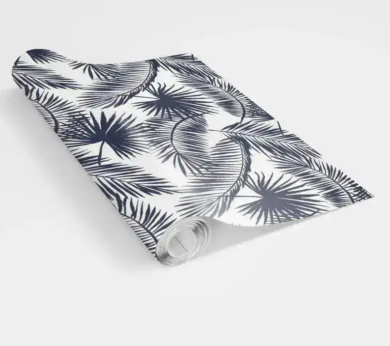Navy Blue and White Tropical Oversized Palm Leaves Wallpaper - Image 5