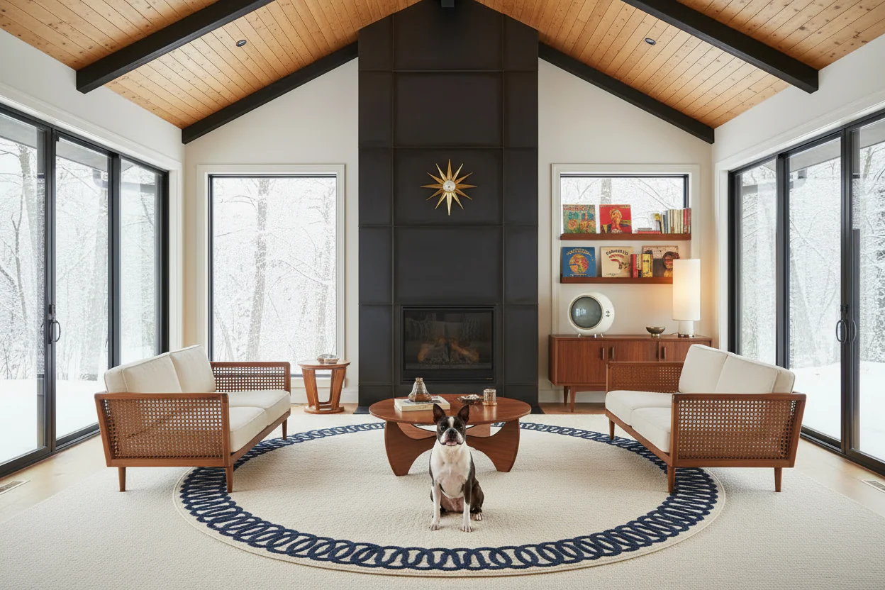 Navy Blue Twirl Hand Tufted Round Rug - Image 2