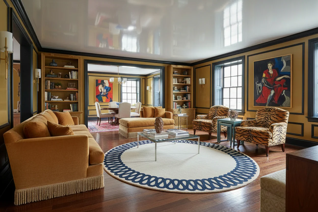 Navy Blue Twirl Hand Tufted Round Rug - Image 3