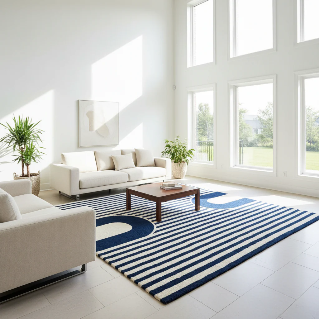 Navy Stripe Form Hand Knotted Rug - Image 2