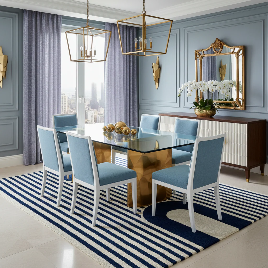 Navy Stripe Form Hand Knotted Rug - Image 3