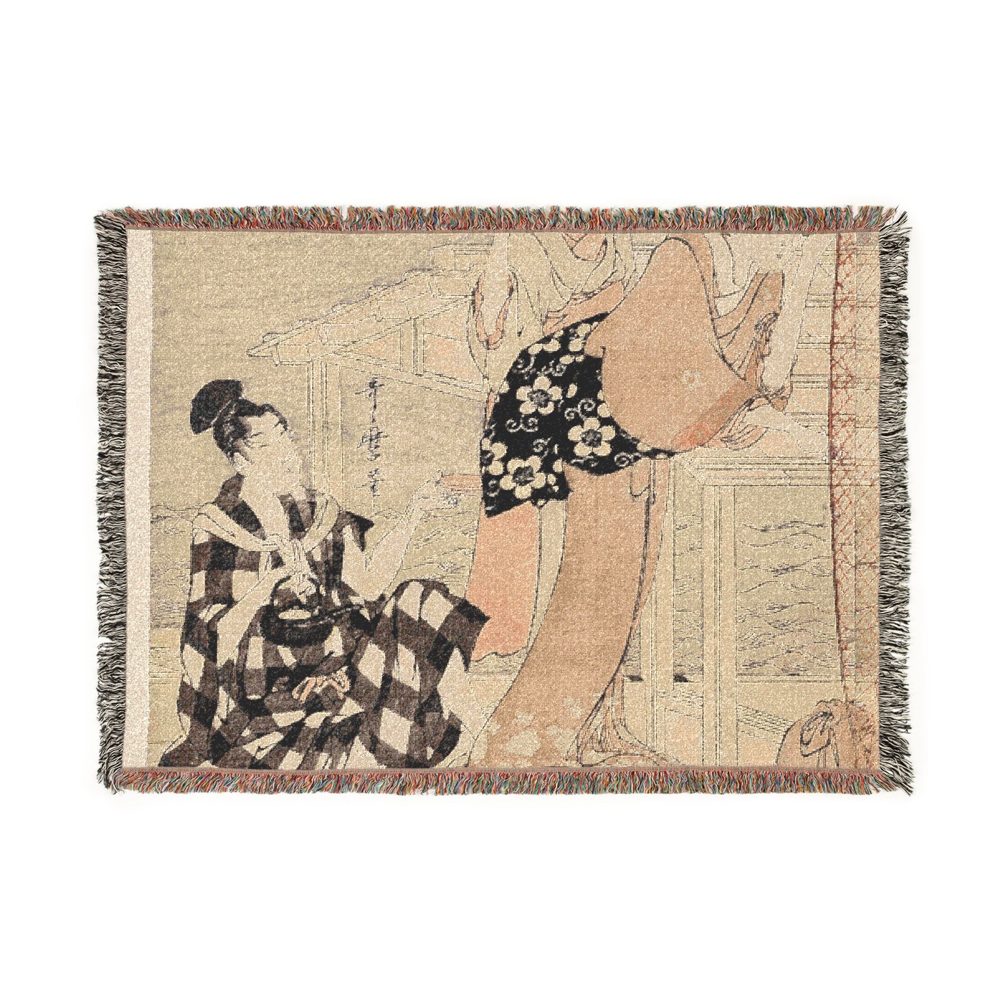 net-fishing-at-night-sumida-river-kitagawa-utamaro | Woven Tapestry Blanket