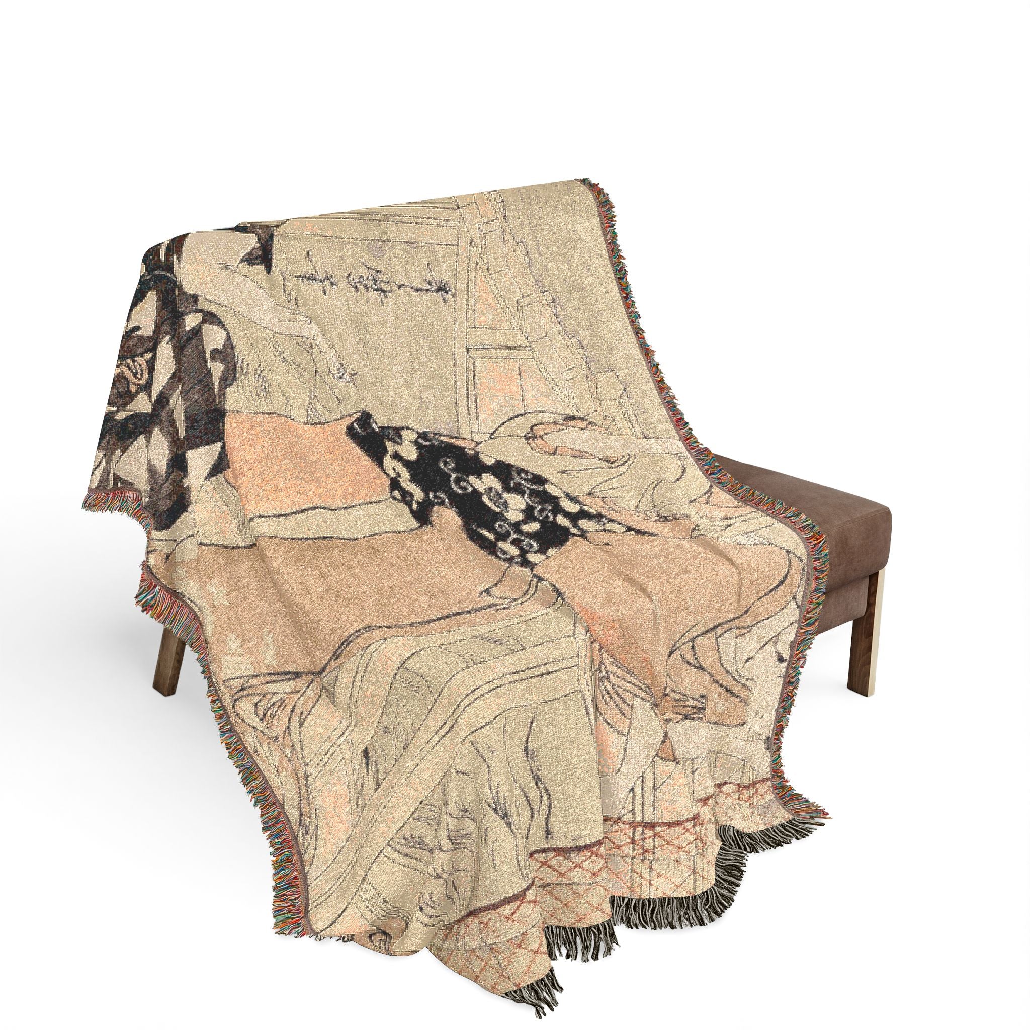 net-fishing-at-night-sumida-river-kitagawa-utamaro | Woven Tapestry Blanket - Image 3