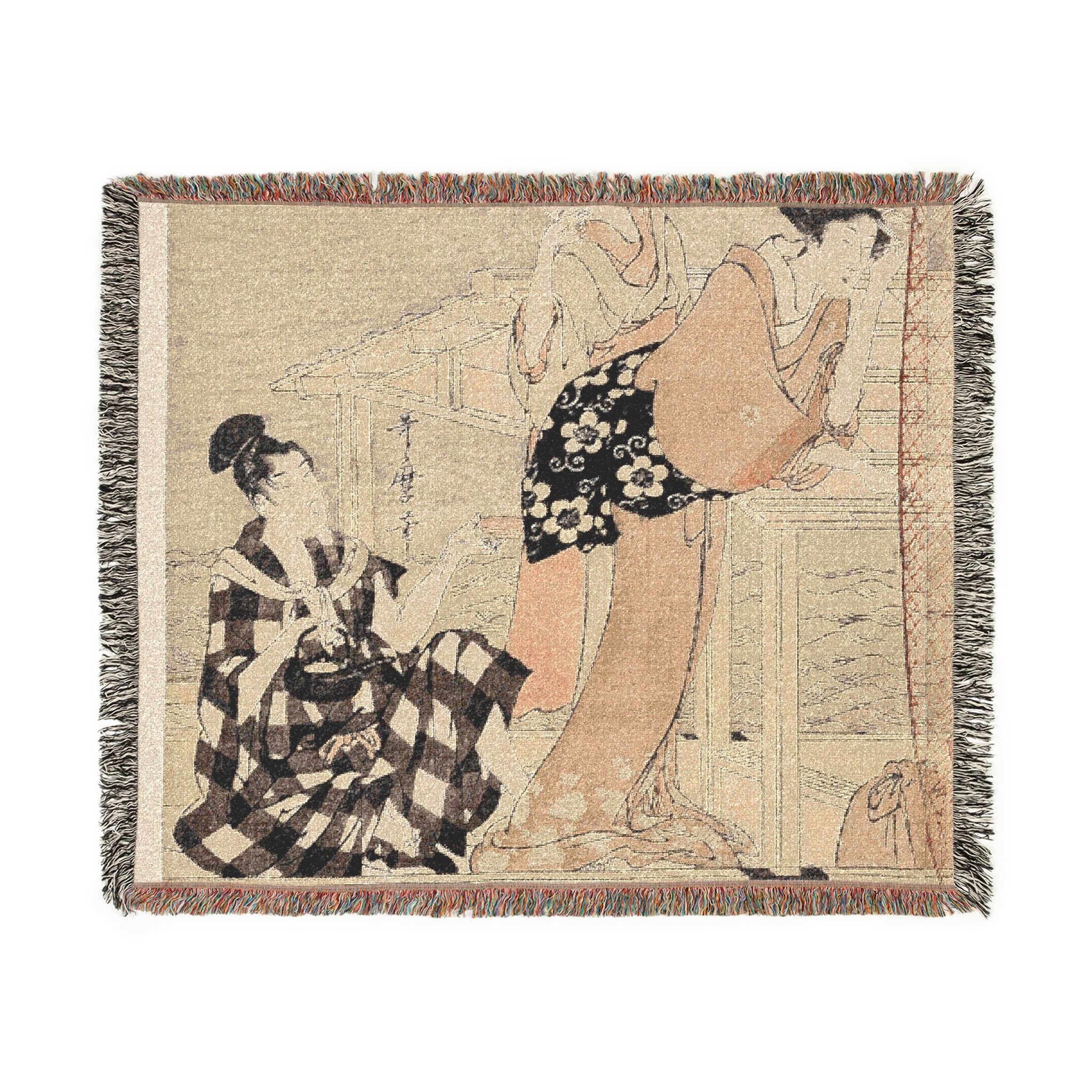 net-fishing-at-night-sumida-river-kitagawa-utamaro | Woven Tapestry Blanket - Image 7