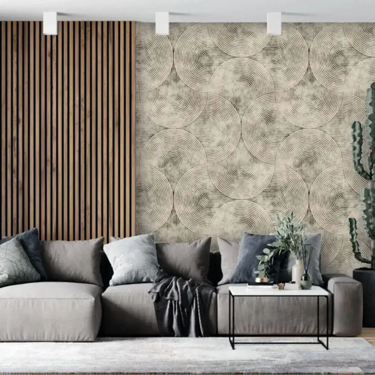 Neutral Beige Abstract Geometric Wall Paper - Image 3