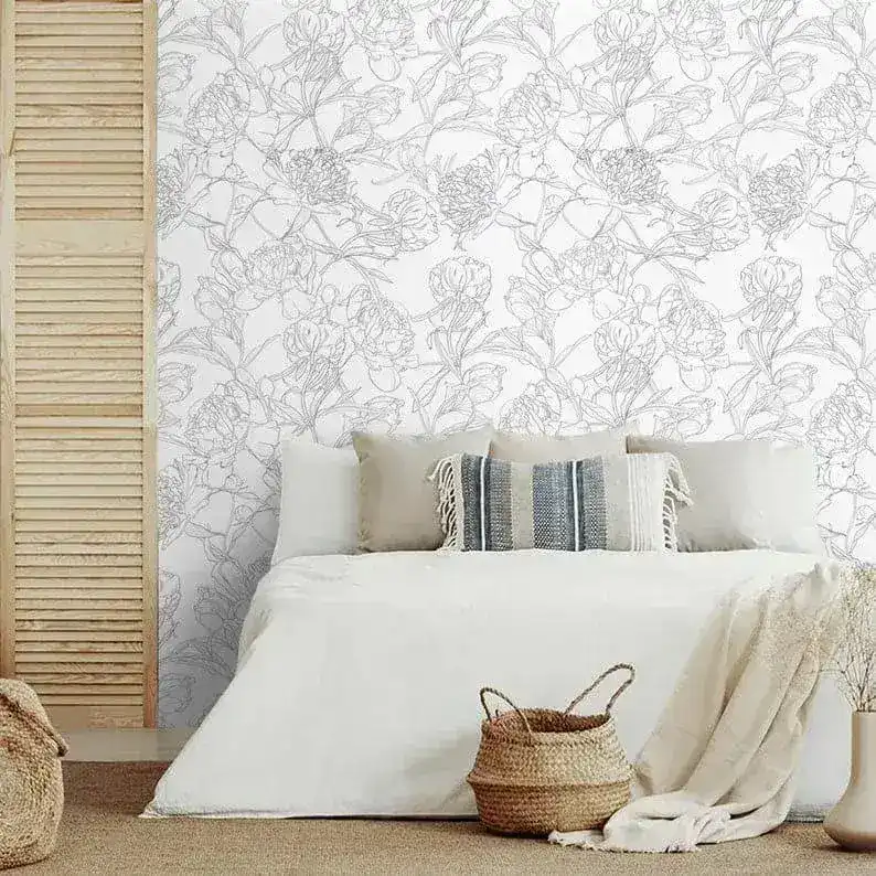 Neutral Minimalist Floral Peony Wallpaper - Image 6