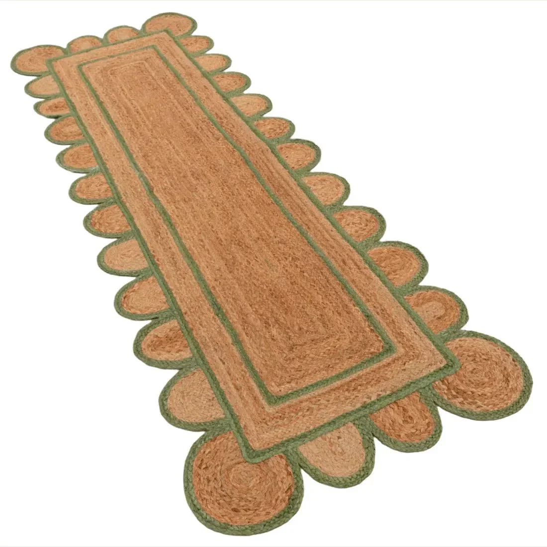 Handmade Olive Green Scalloped Border Jute Rug - Image 8