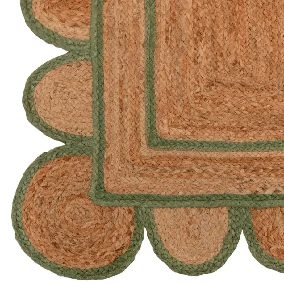 Handmade Olive Green Scalloped Border Jute Rug - Image 7