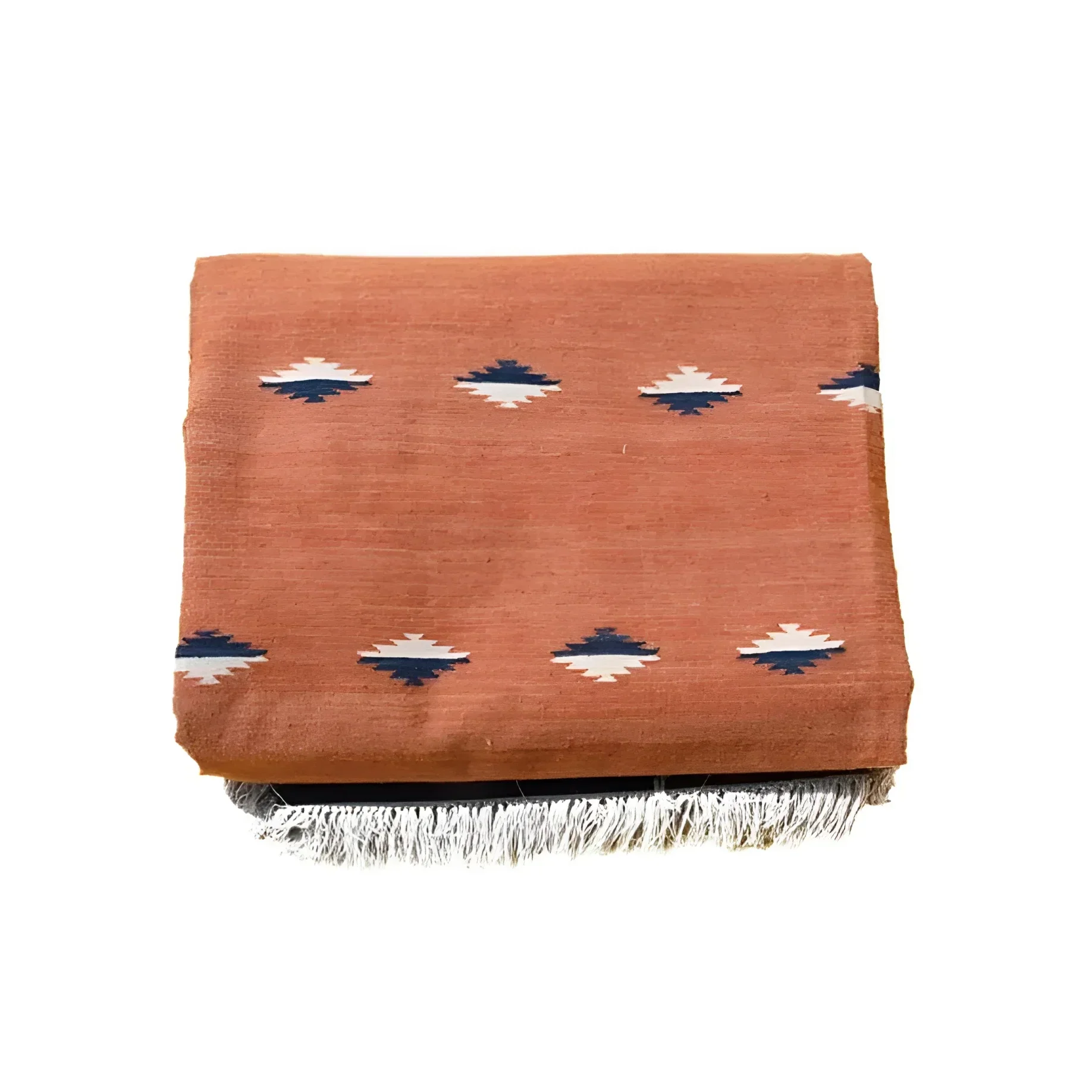 Organic Vegetable Dyed Indian Dhurrie Reversible Cotton Rug - Burnt Orange - Image 4
