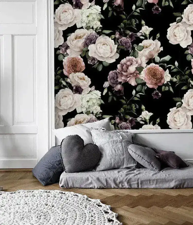 Oversized Dramatic Peonies on Black Wallpaper - Image 4